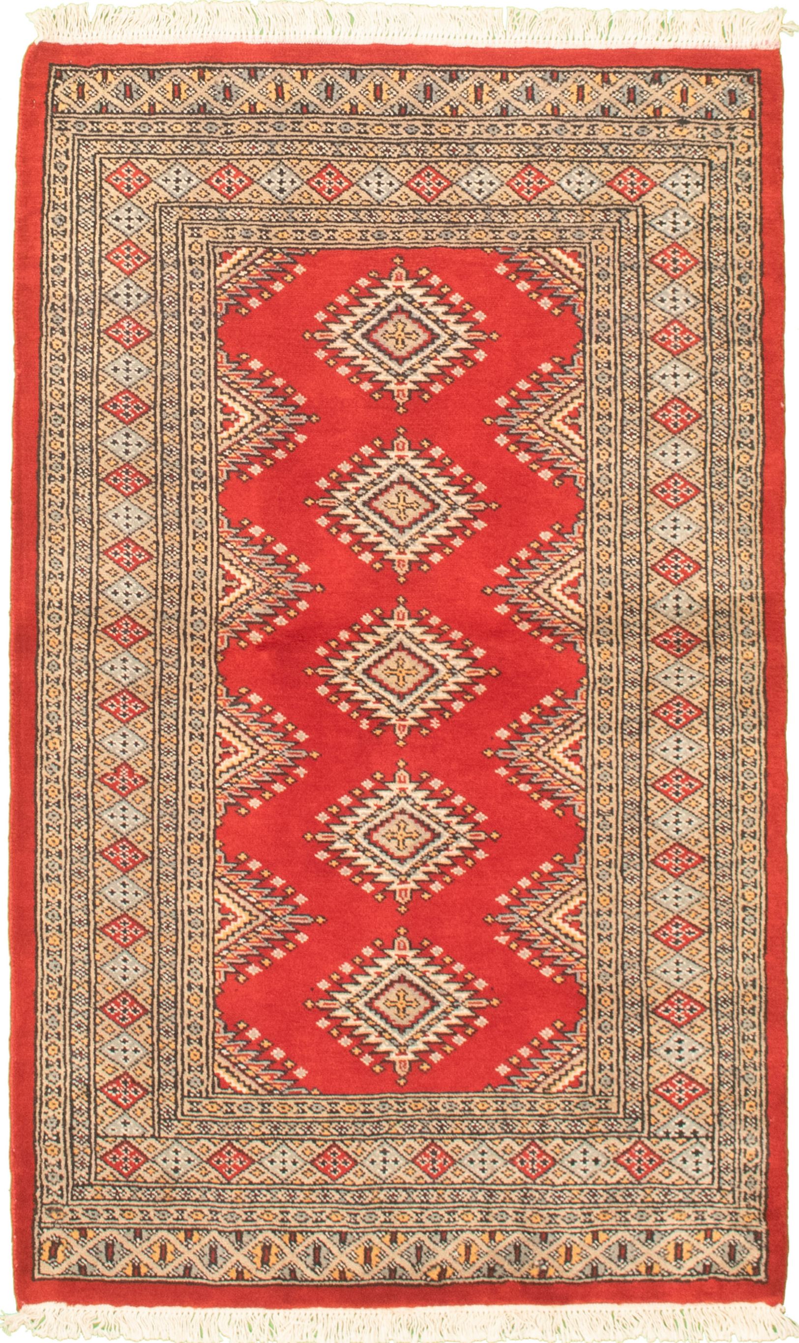 Hand-knotted Finest Peshawar Bokhara Red Wool Rug 3'1" x 5'3"  Size: 3'1" x 5'3"  