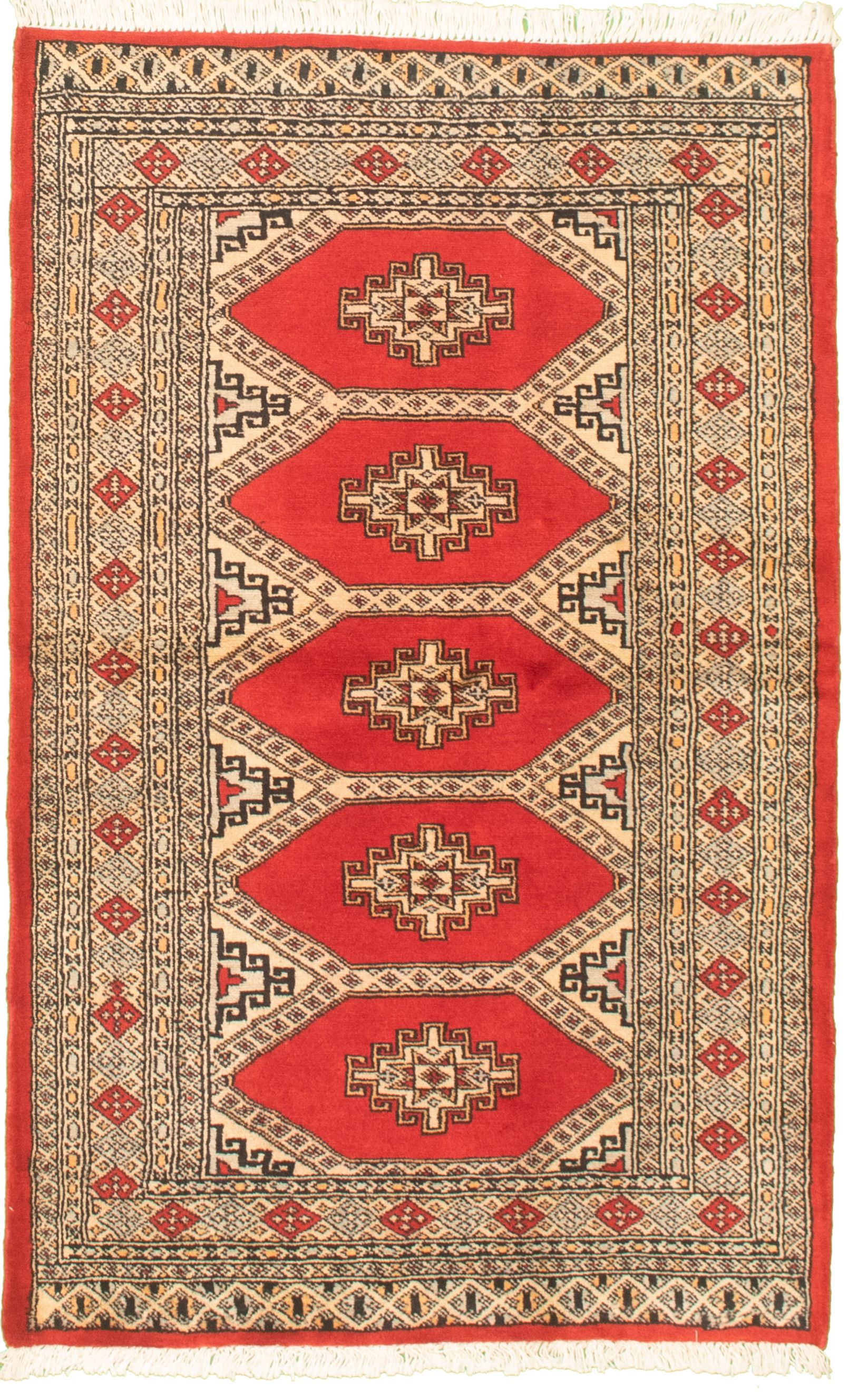 Hand-knotted Finest Peshawar Bokhara Red Wool Rug 3'1" x 5'2"  Size: 3'1" x 5'2"  