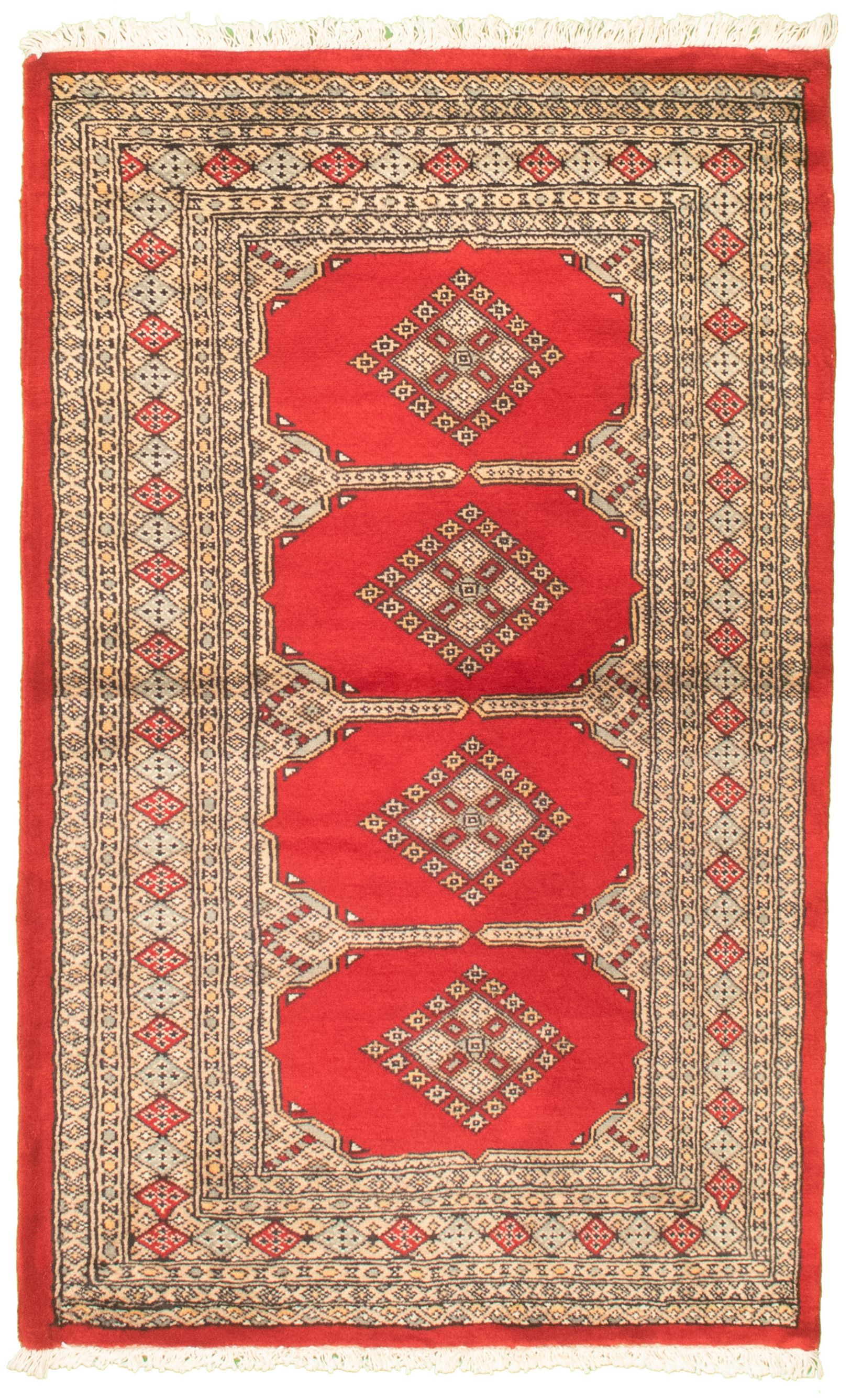 Hand-knotted Finest Peshawar Bokhara Red Wool Rug 3'2" x 5'2"  Size: 3'2" x 5'2"  