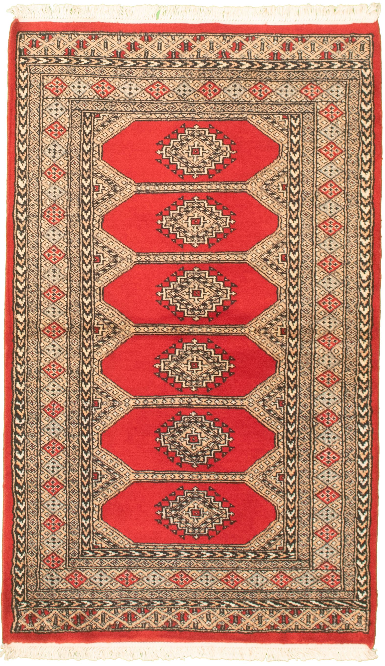 Hand-knotted Finest Peshawar Bokhara Red Wool Rug 3'2" x 5'3"  Size: 3'2" x 5'3"  