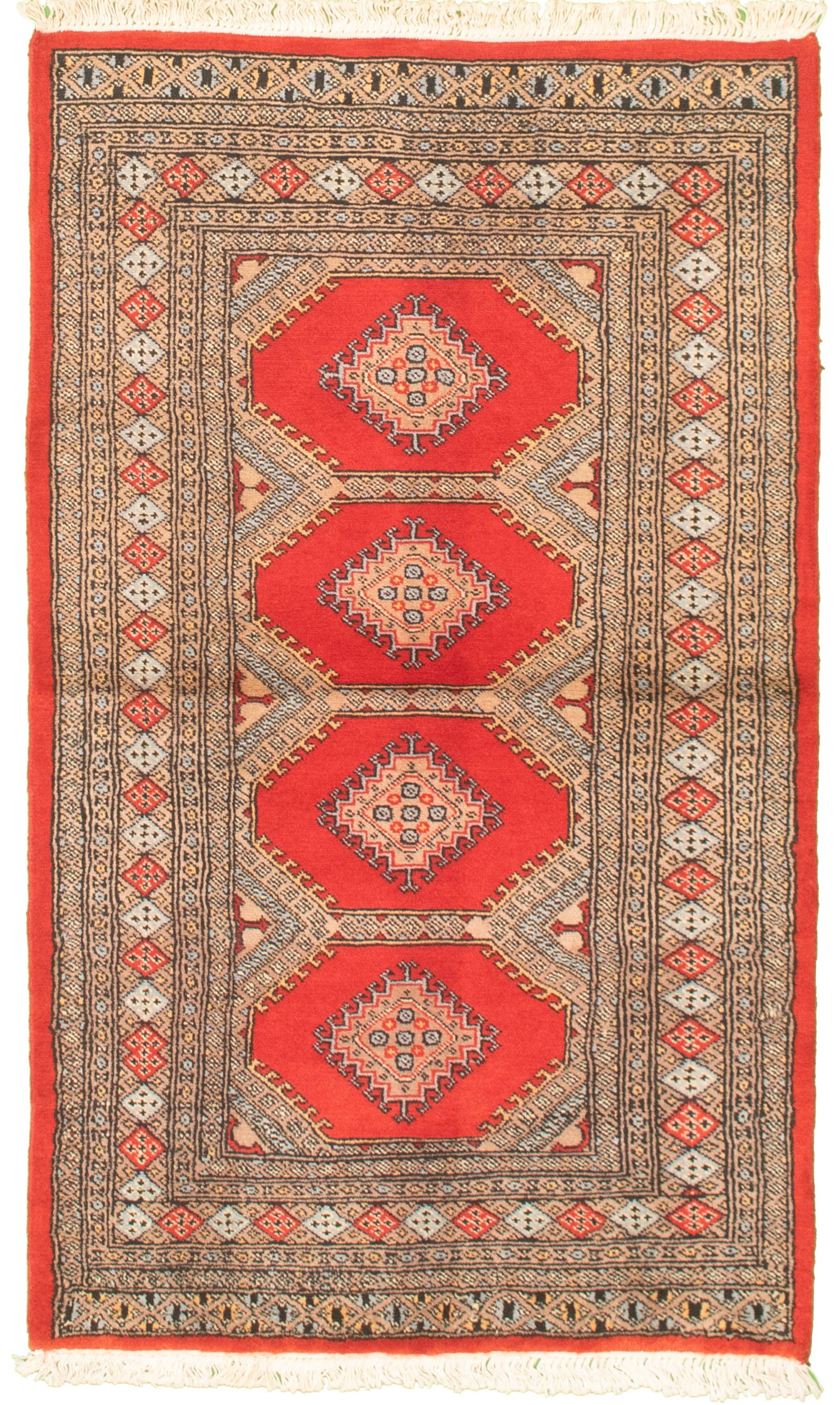 Hand-knotted Finest Peshawar Bokhara Red Wool Rug 3'1" x 5'4"  Size: 3'1" x 5'4"  