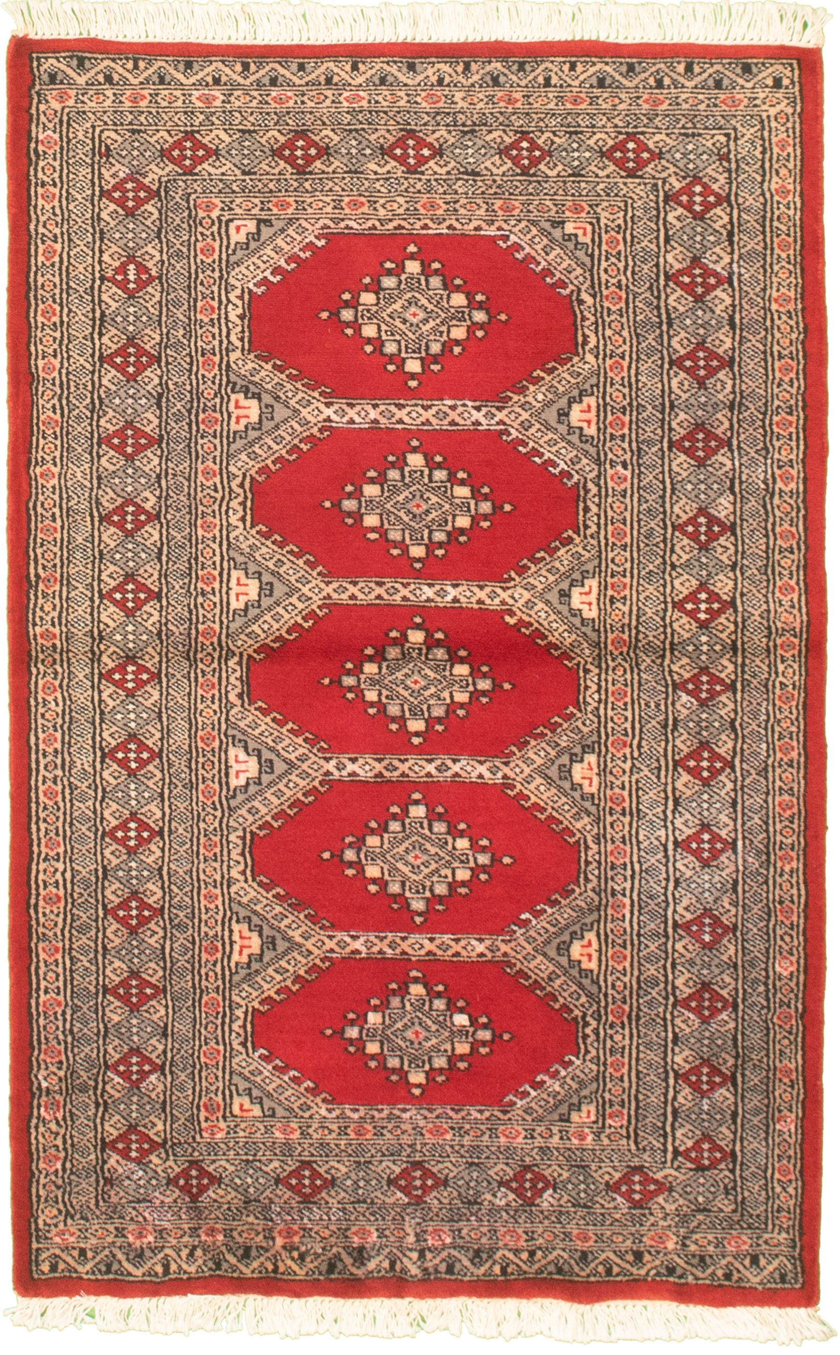 Hand-knotted Finest Peshawar Bokhara Red Wool Rug 3'1" x 4'11"  Size: 3'1" x 4'11"  