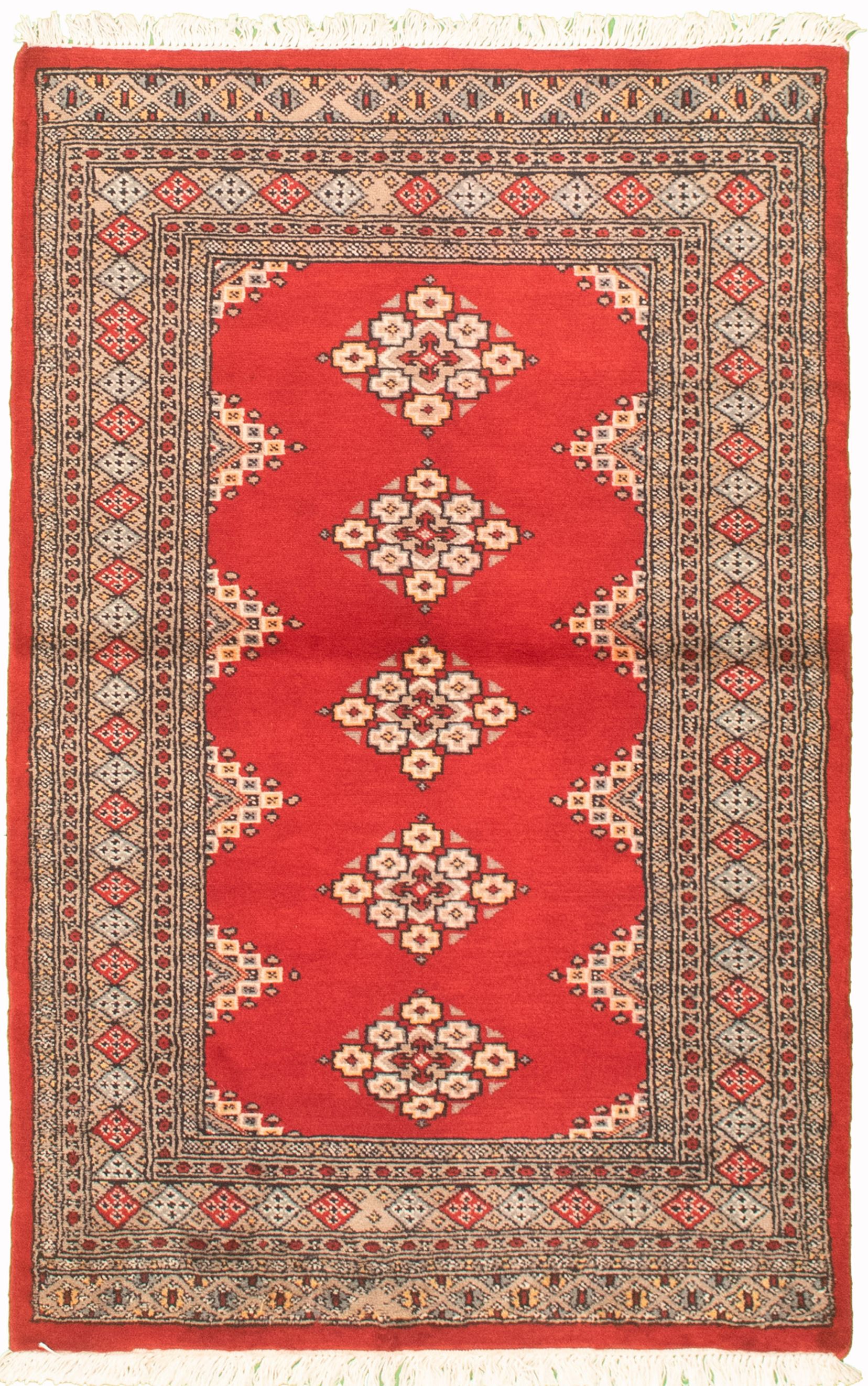 Hand-knotted Finest Peshawar Bokhara Red Wool Rug 3'1" x 5'1"  Size: 3'1" x 5'1"  