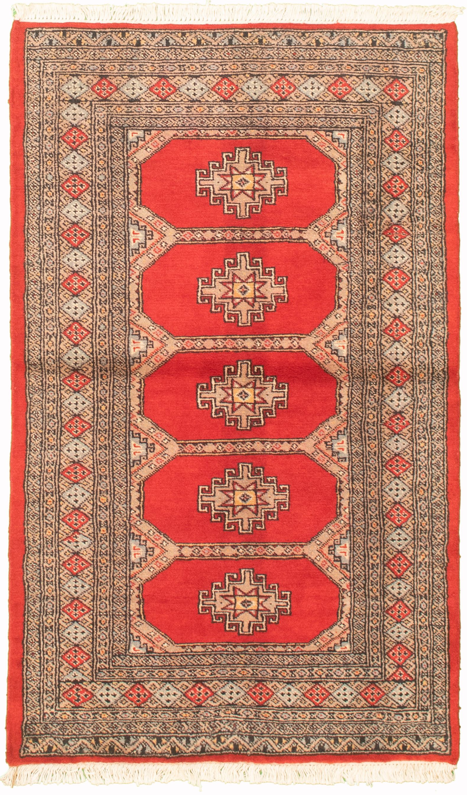 Hand-knotted Finest Peshawar Bokhara Red Wool Rug 3'1" x 5'3"  Size: 3'1" x 5'3"  