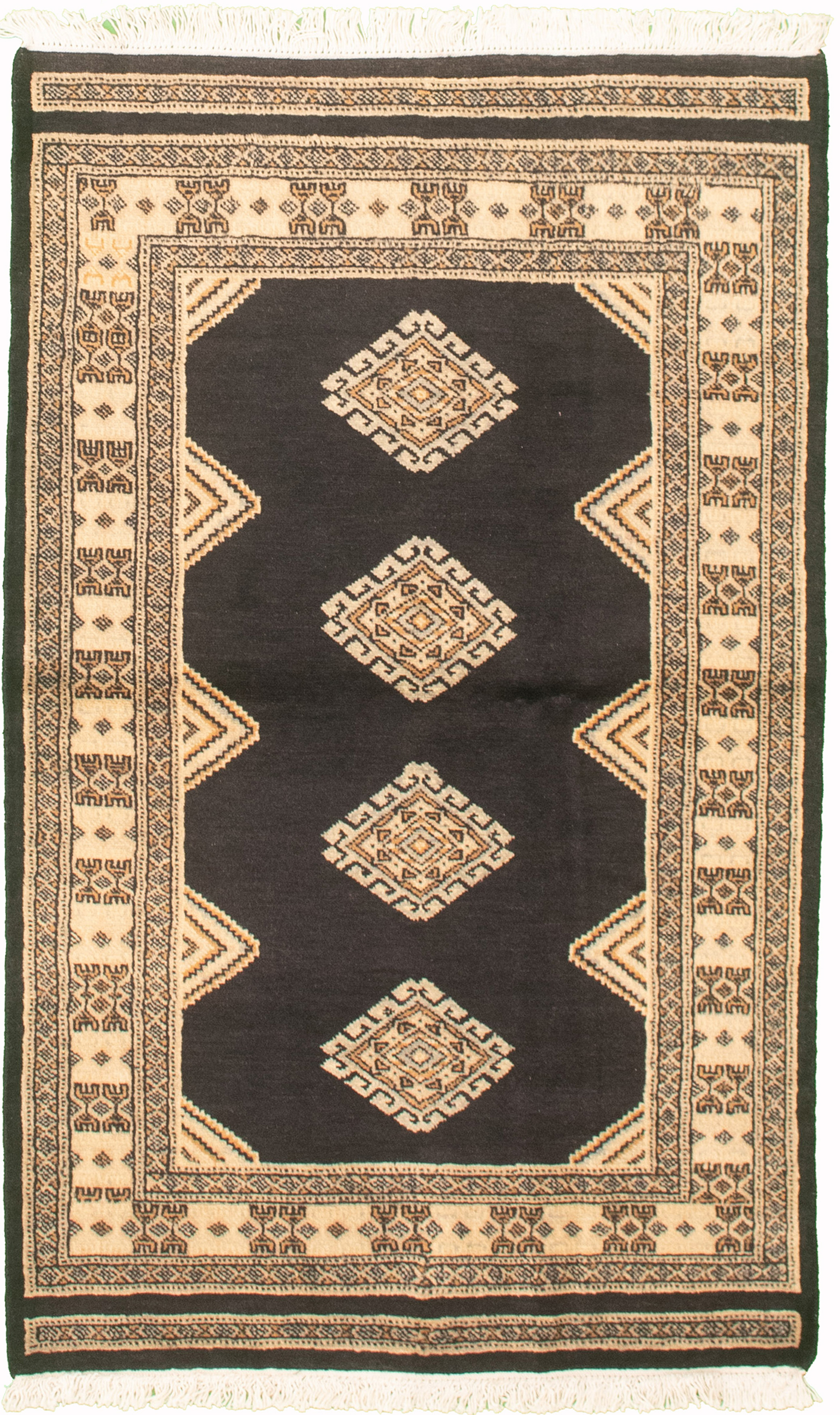 Hand-knotted Finest Peshawar Bokhara Black Wool Rug 3'1" x 5'3" Size: 3'1" x 5'3"  