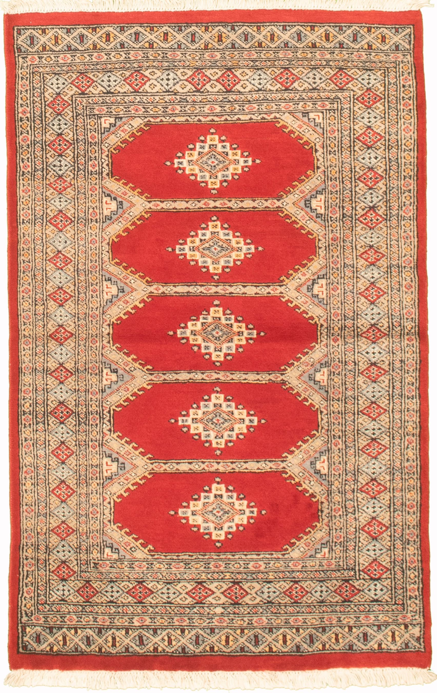Hand-knotted Finest Peshawar Bokhara Red Wool Rug 3'2" x 5'1"  Size: 3'2" x 5'1"  
