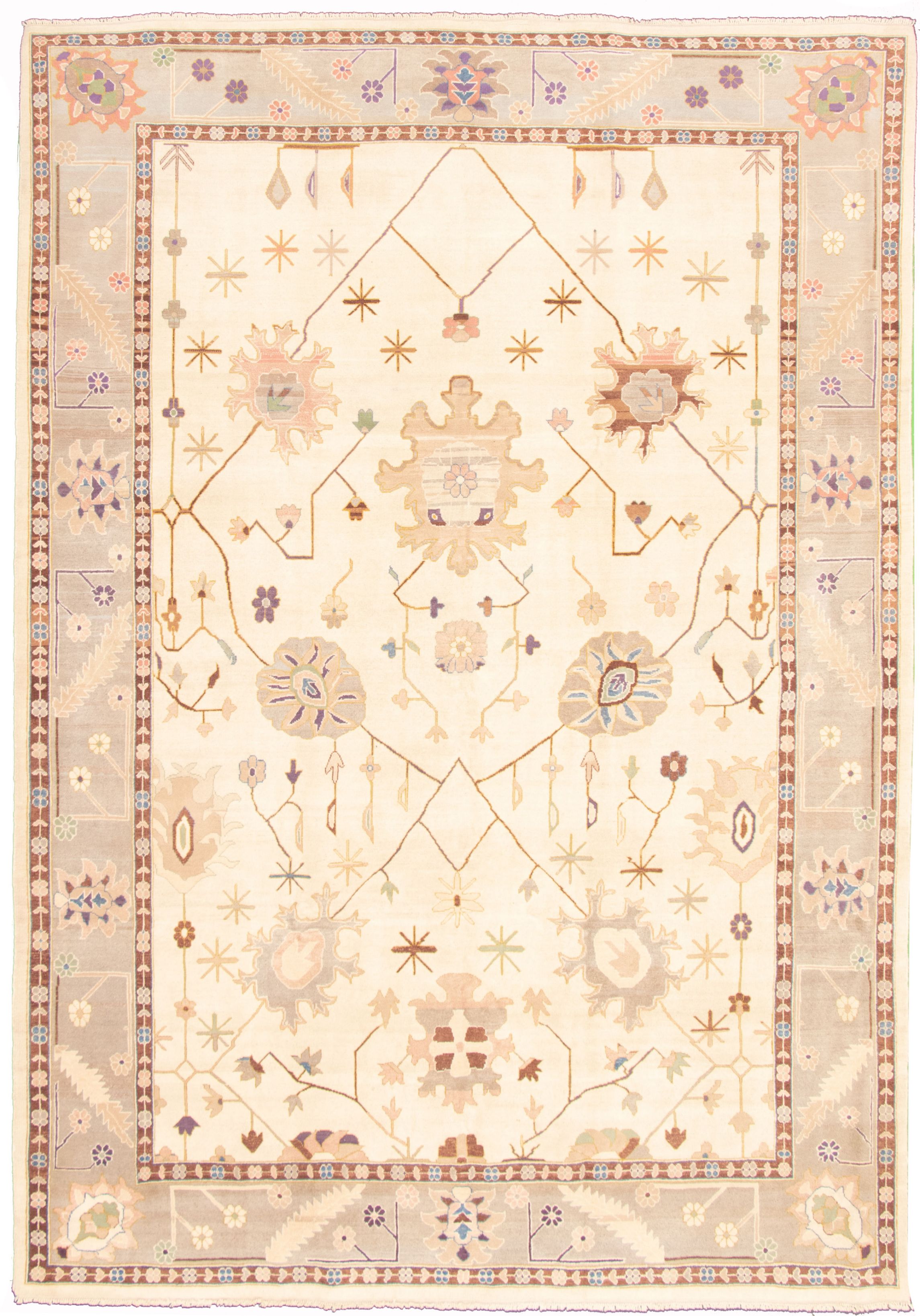 Hand-knotted Anatolian Authentic Cream Wool Rug 9'0" x 12'5" Size: 9'0" x 12'5"  