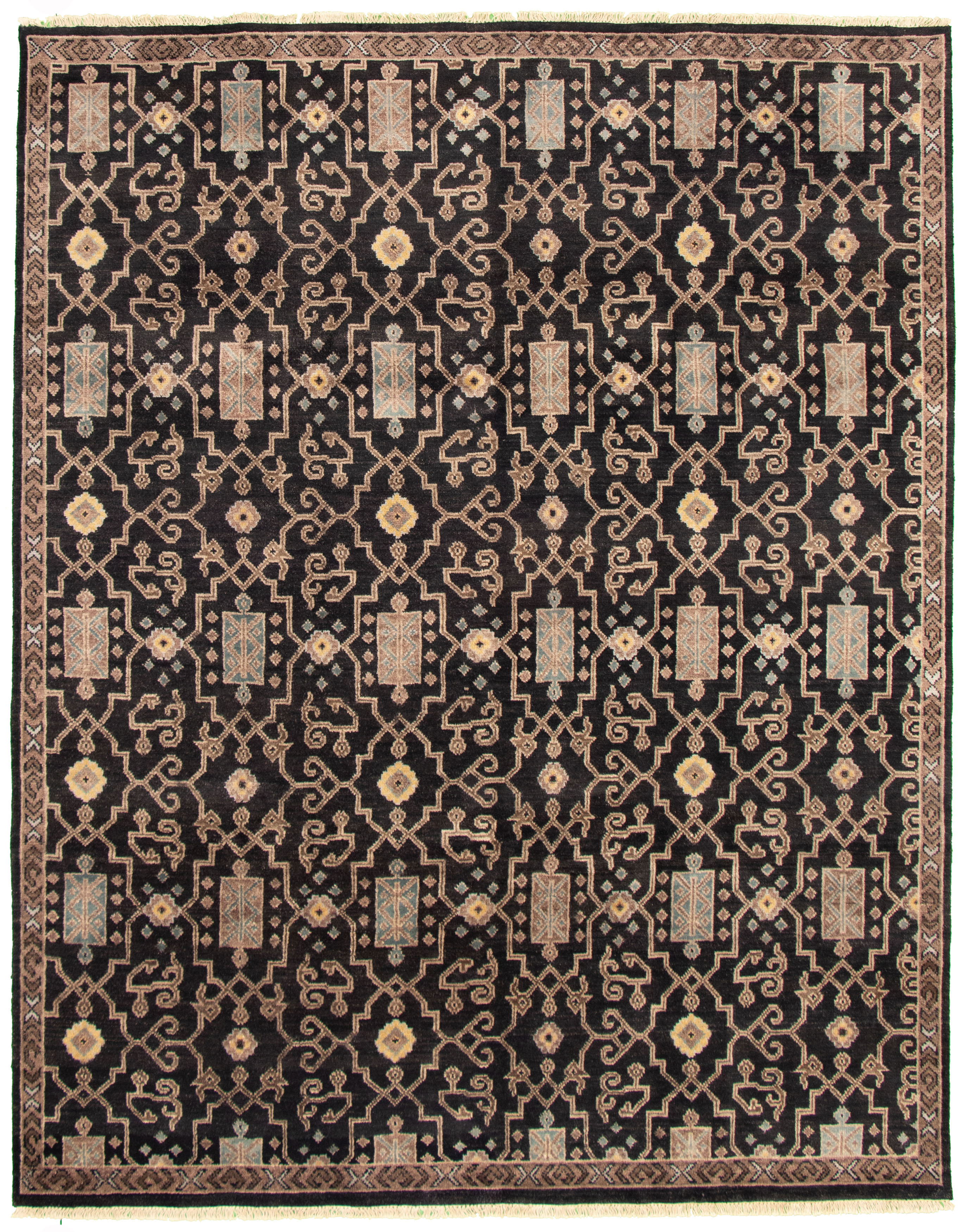 Hand-knotted Ikat Royale Black Wool Rug 8'0" x 10'0" Size: 8'0" x 10'0"  