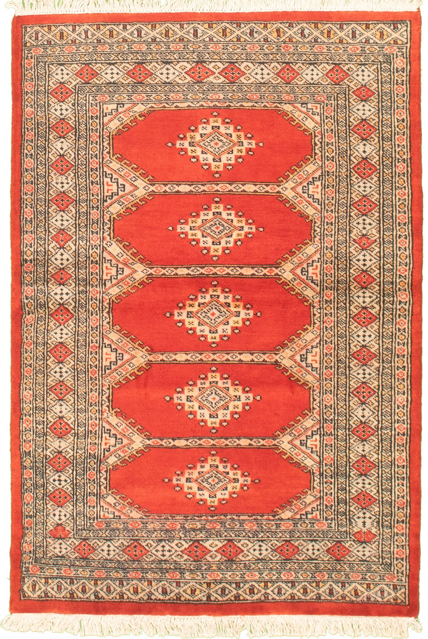 Hand-knotted Finest Peshawar Bokhara Red Wool Rug 3'1" x 4'10"  Size: 3'1" x 4'10"  