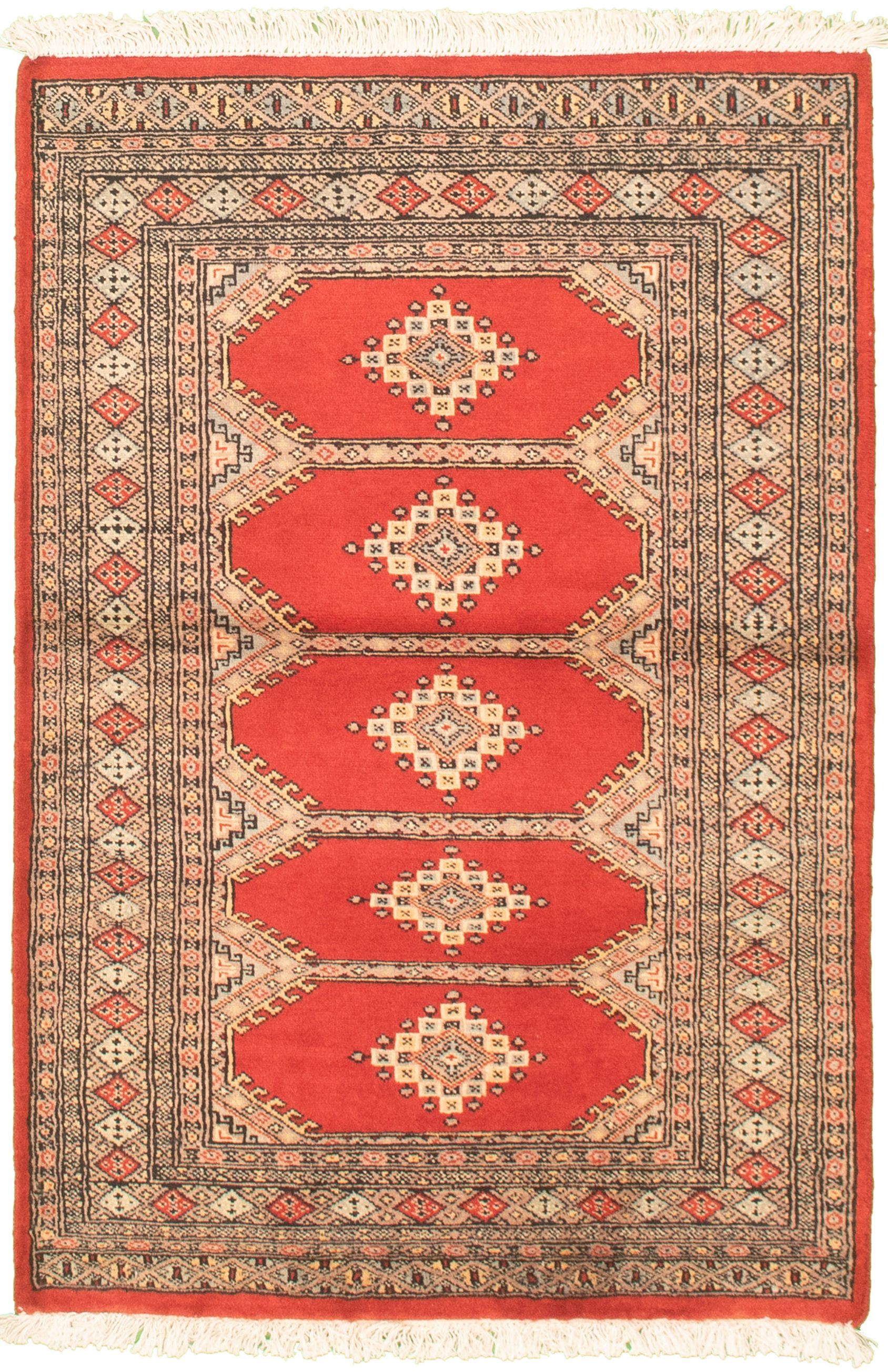 Hand-knotted Finest Peshawar Bokhara Red Wool Rug 3'2" x 4'11"  Size: 3'2" x 4'11"  