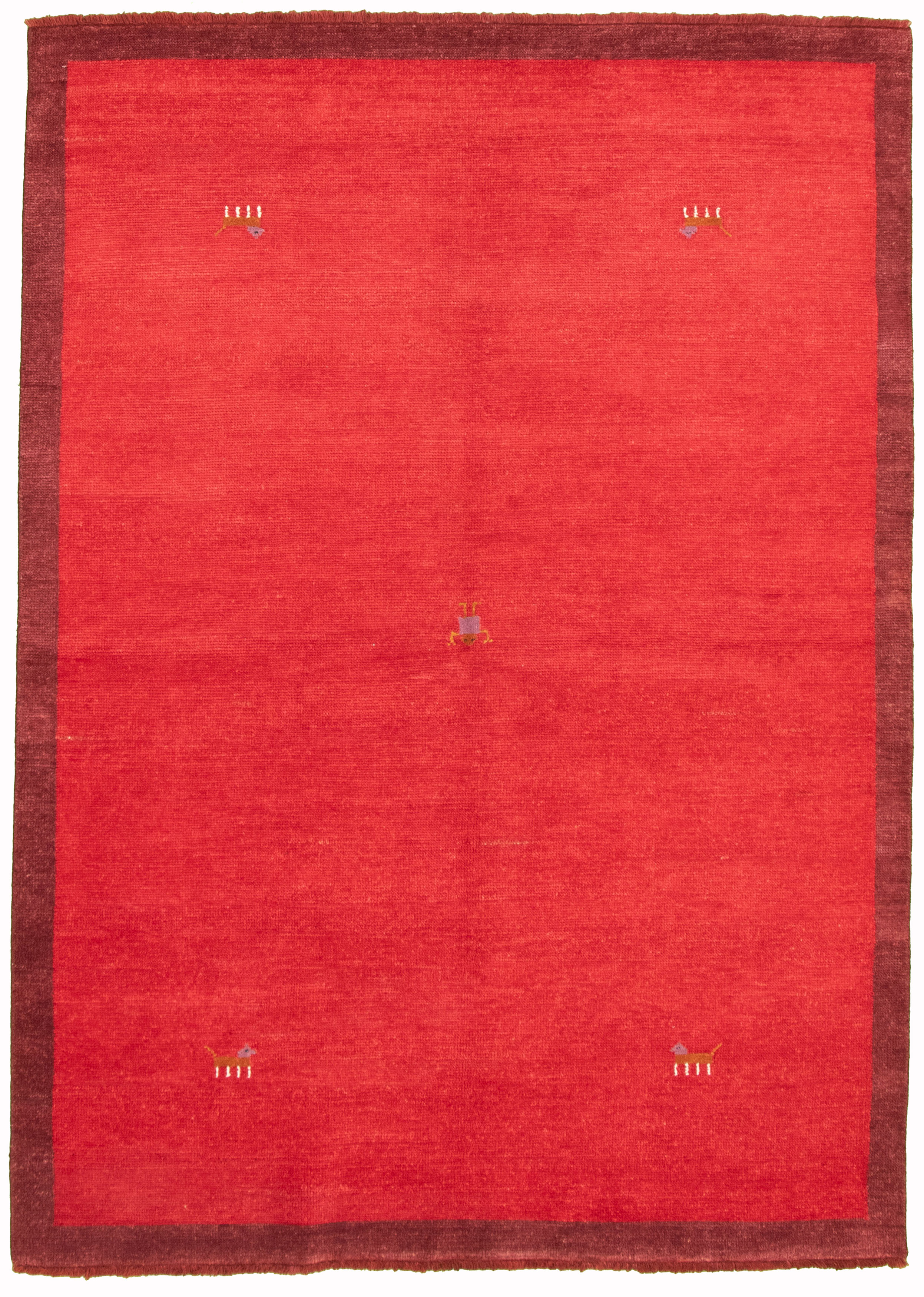Hand-knotted Indian Gabbeh Red Wool Rug 5'8" x 8'1" Size: 5'8" x 8'1"  