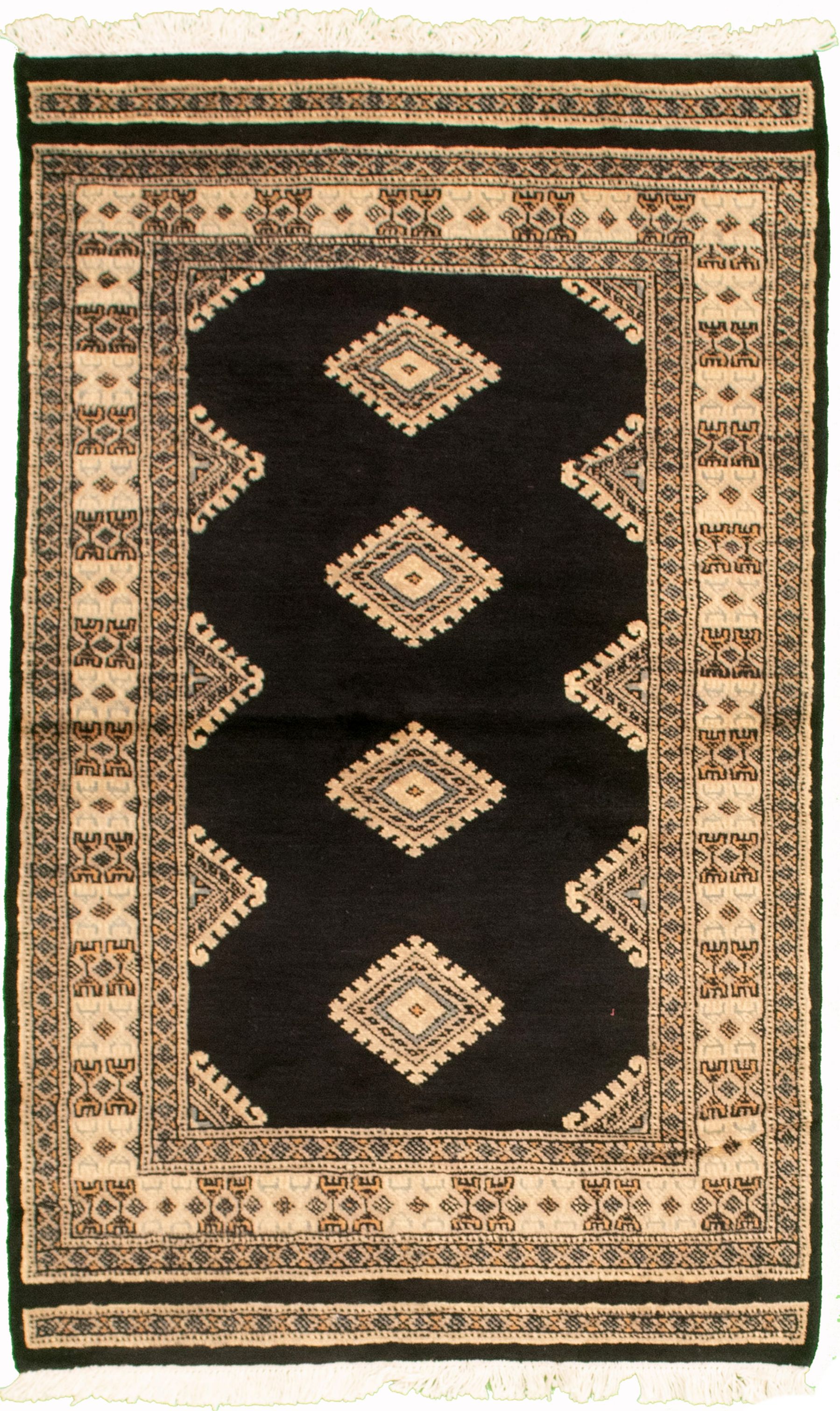 Hand-knotted Finest Peshawar Bokhara Black Wool Rug 3'1" x 4'11"  Size: 3'1" x 4'11"  