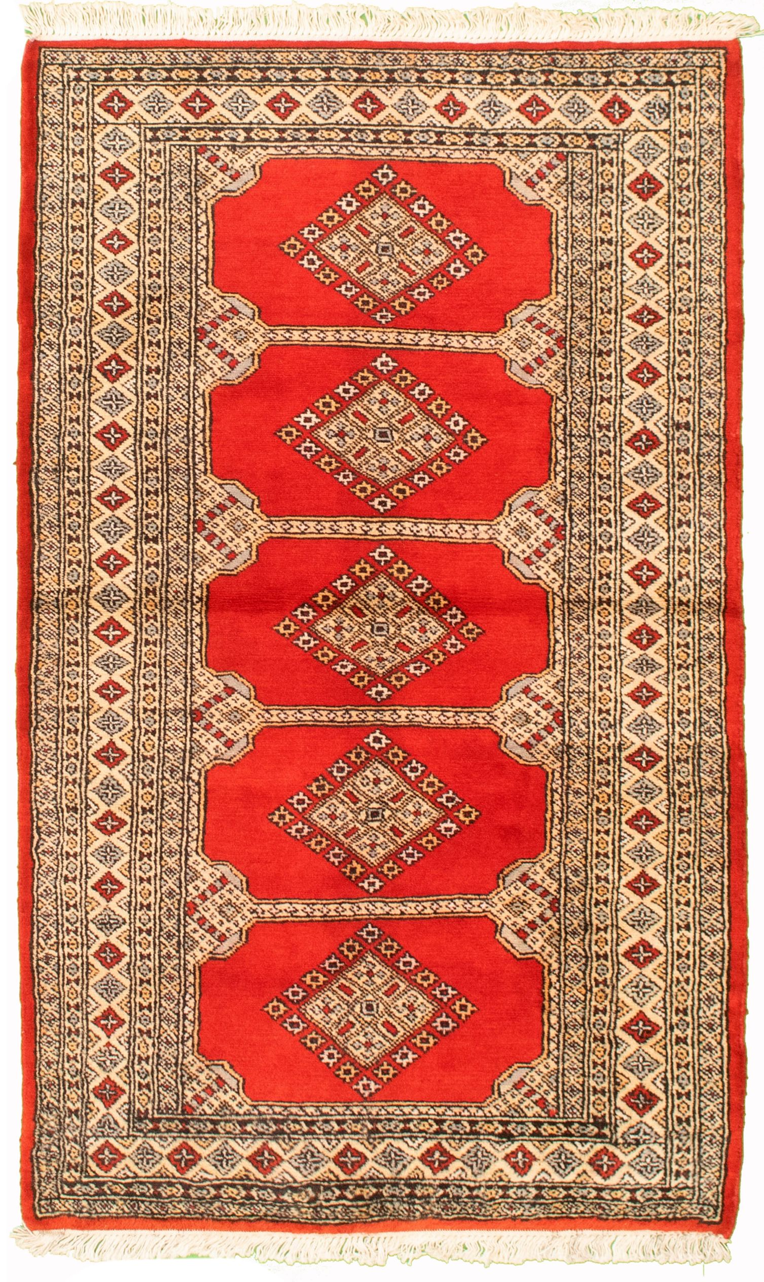 Hand-knotted Finest Peshawar Bokhara Red Wool Rug 3'2" x 5'4"  Size: 3'2" x 5'4"  