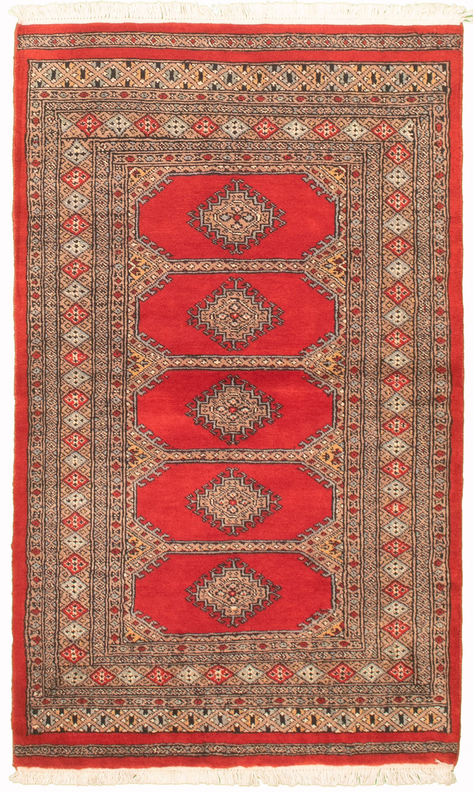 Hand-knotted Finest Peshawar Bokhara Red Wool Rug 3'1" x 5'5"  Size: 3'1" x 5'5"  