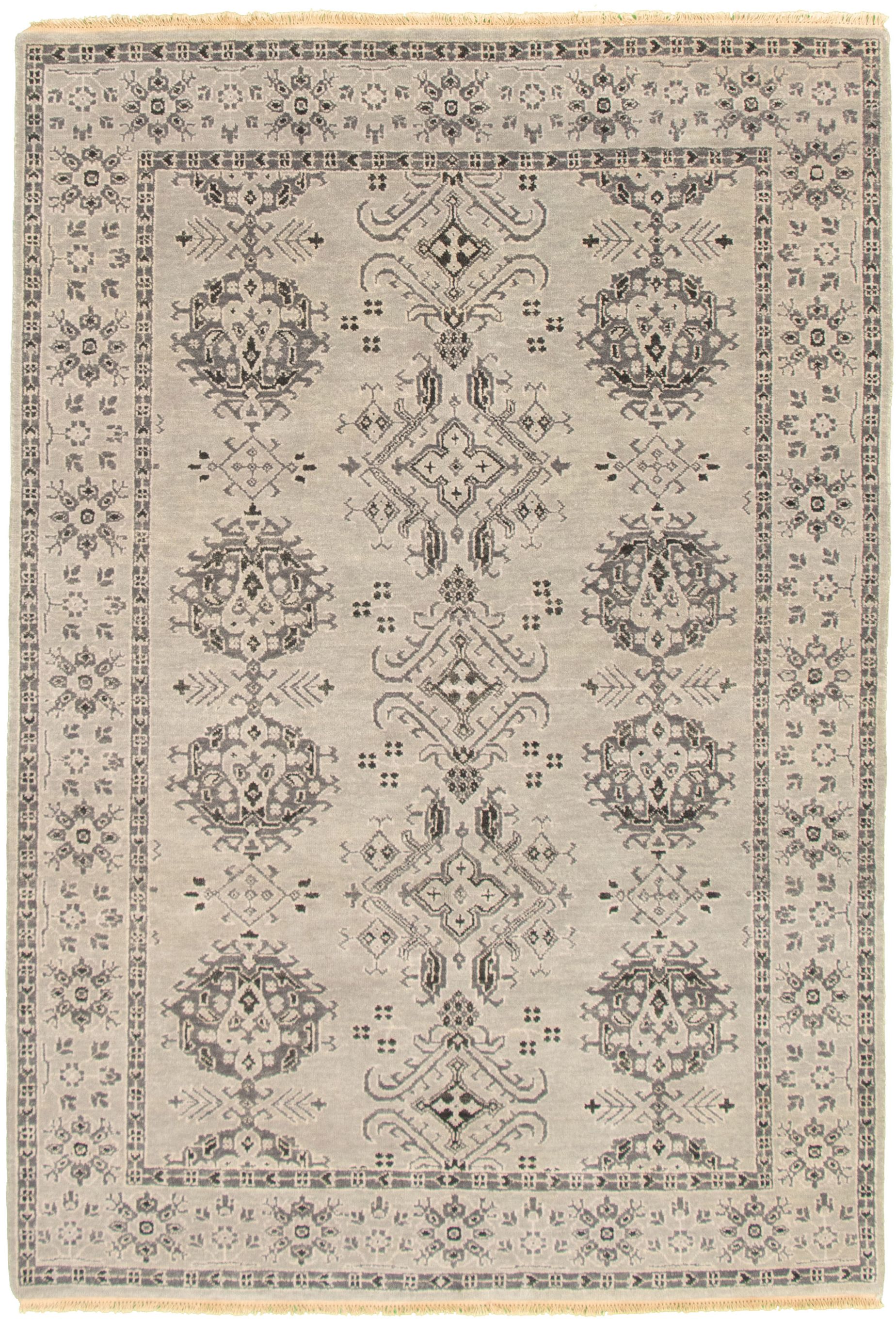Hand-knotted Jamshidpour Light Grey Wool Rug 6'0" x 9'0" Size: 6'0" x 9'0"  