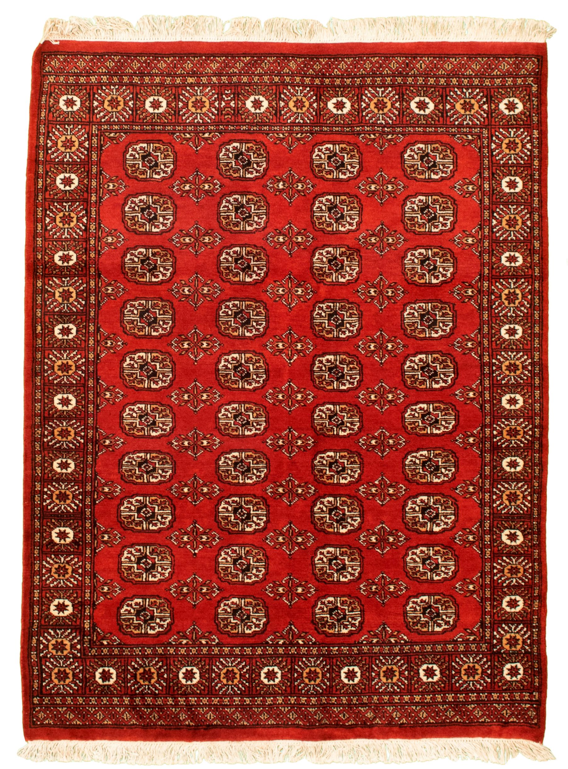 Hand-knotted Finest Peshawar Bokhara Red Wool Rug 4'1" x 5'7"  Size: 4'1" x 5'7"  