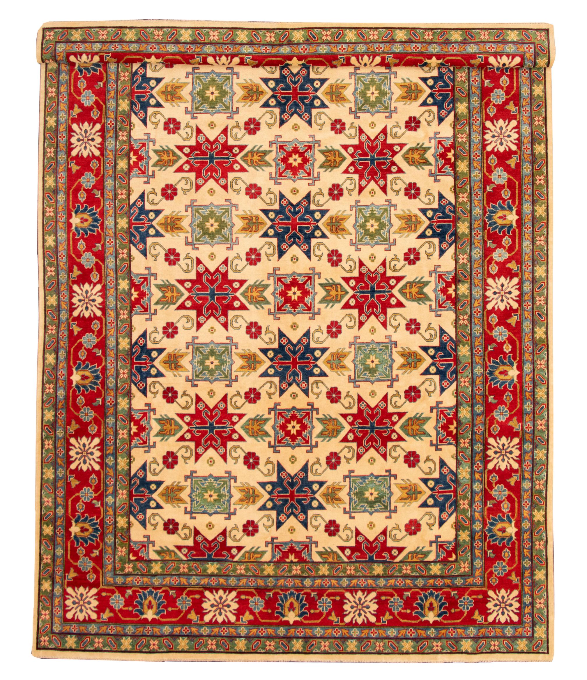 Hand-knotted Finest Gazni Ivory, Red Wool Rug 9'11" x 13'11" Size: 9'11" x 13'11"  