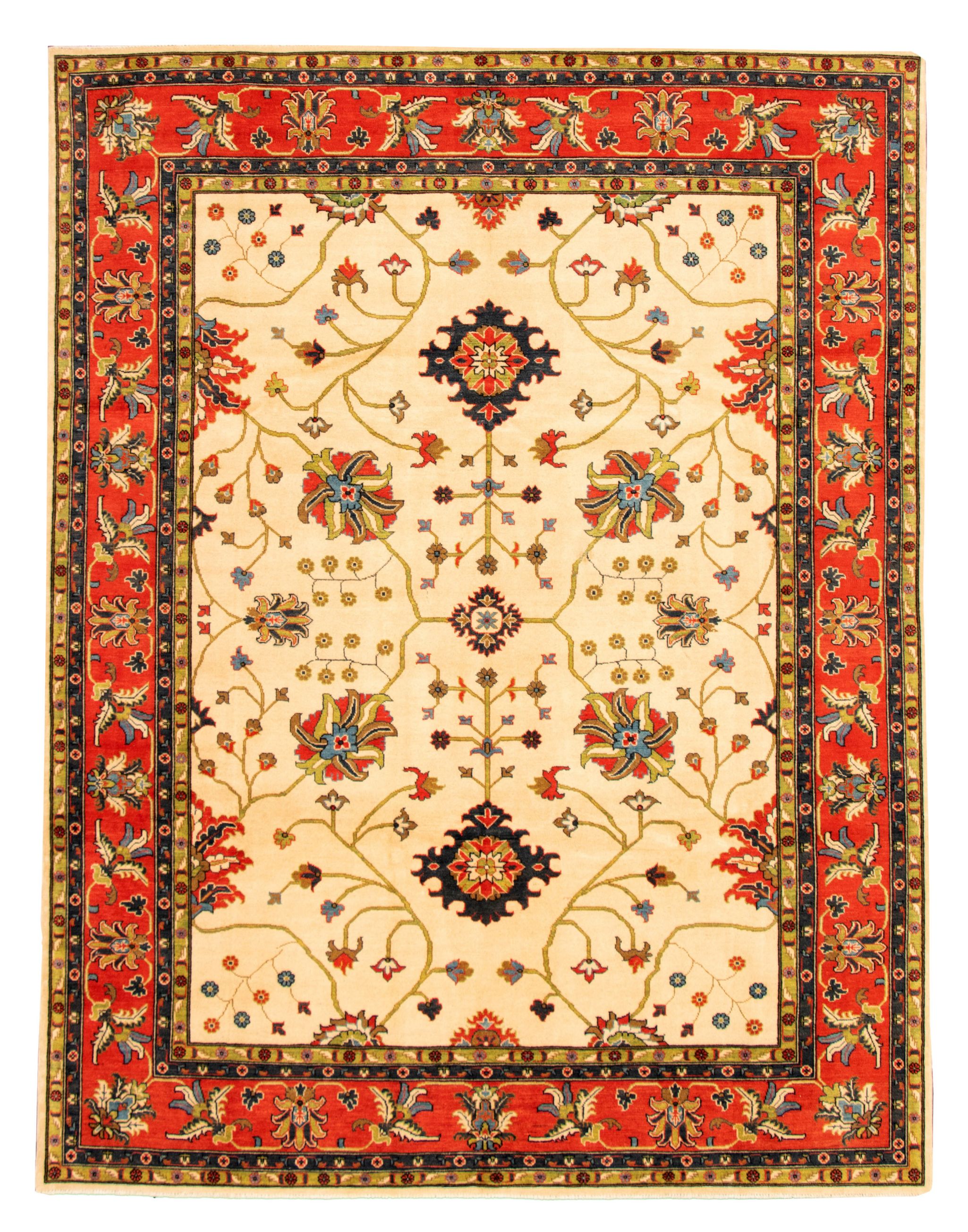 Hand-knotted Finest Gazni Ivory Wool Rug 9'1" x 11'11" Size: 9'1" x 11'11"  