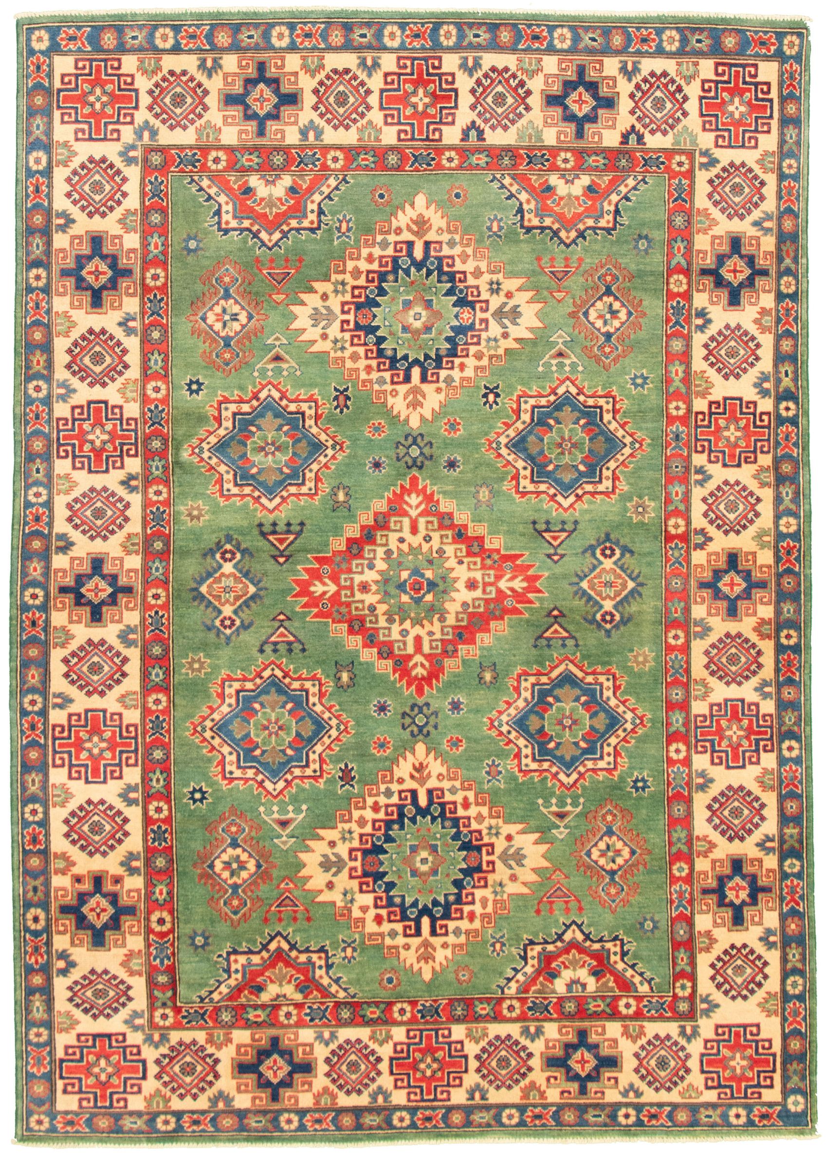 Hand-knotted Finest Gazni Teal Wool Rug 6'1" x 8'11" Size: 6'1" x 8'11"  