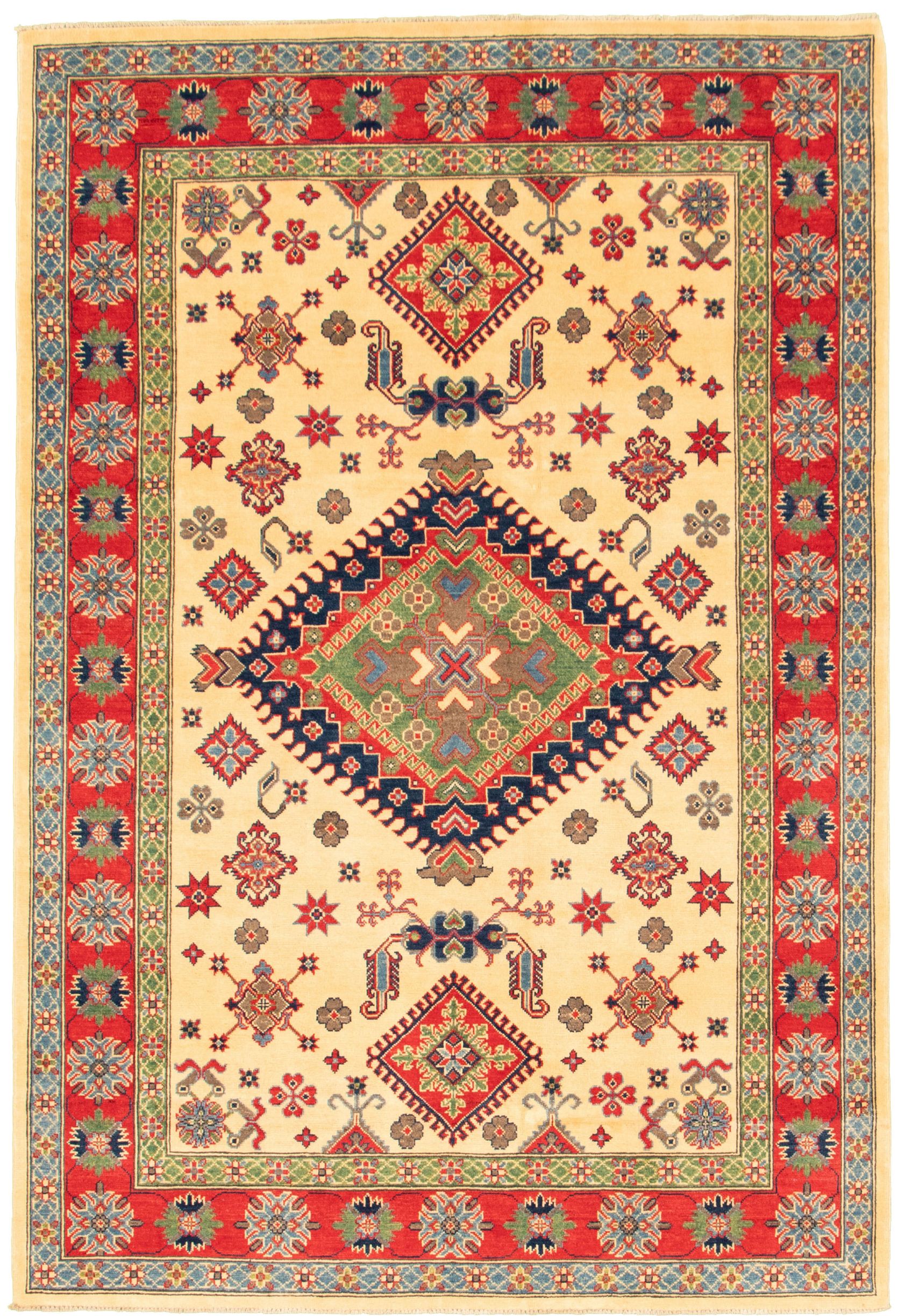 Hand-knotted Finest Gazni Ivory Wool Rug 6'2" x 9'0" Size: 6'2" x 9'0"  
