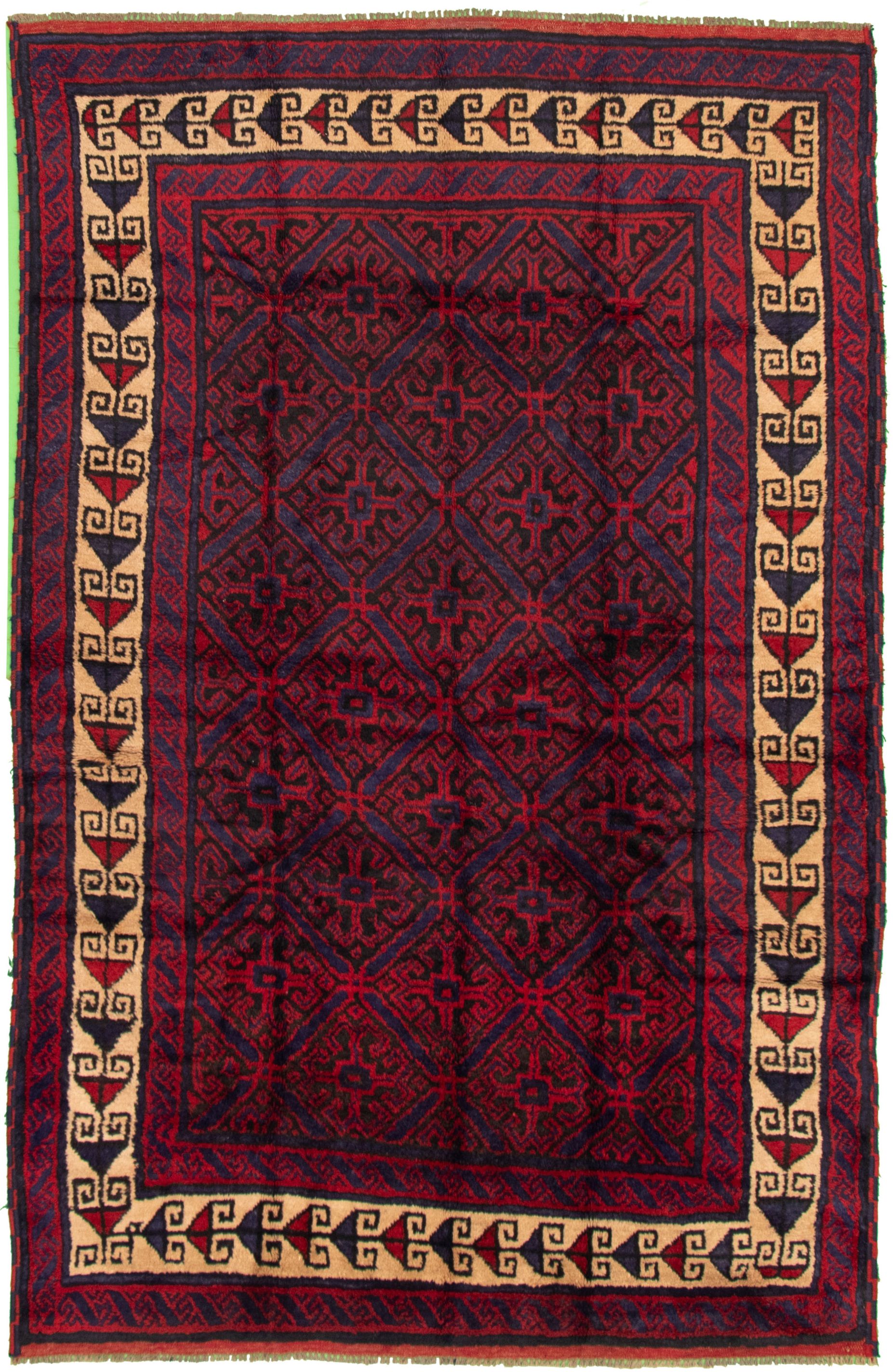Hand-knotted Teimani Red Wool Rug 5'6" x 8'4" Size: 5'6" x 8'4"  