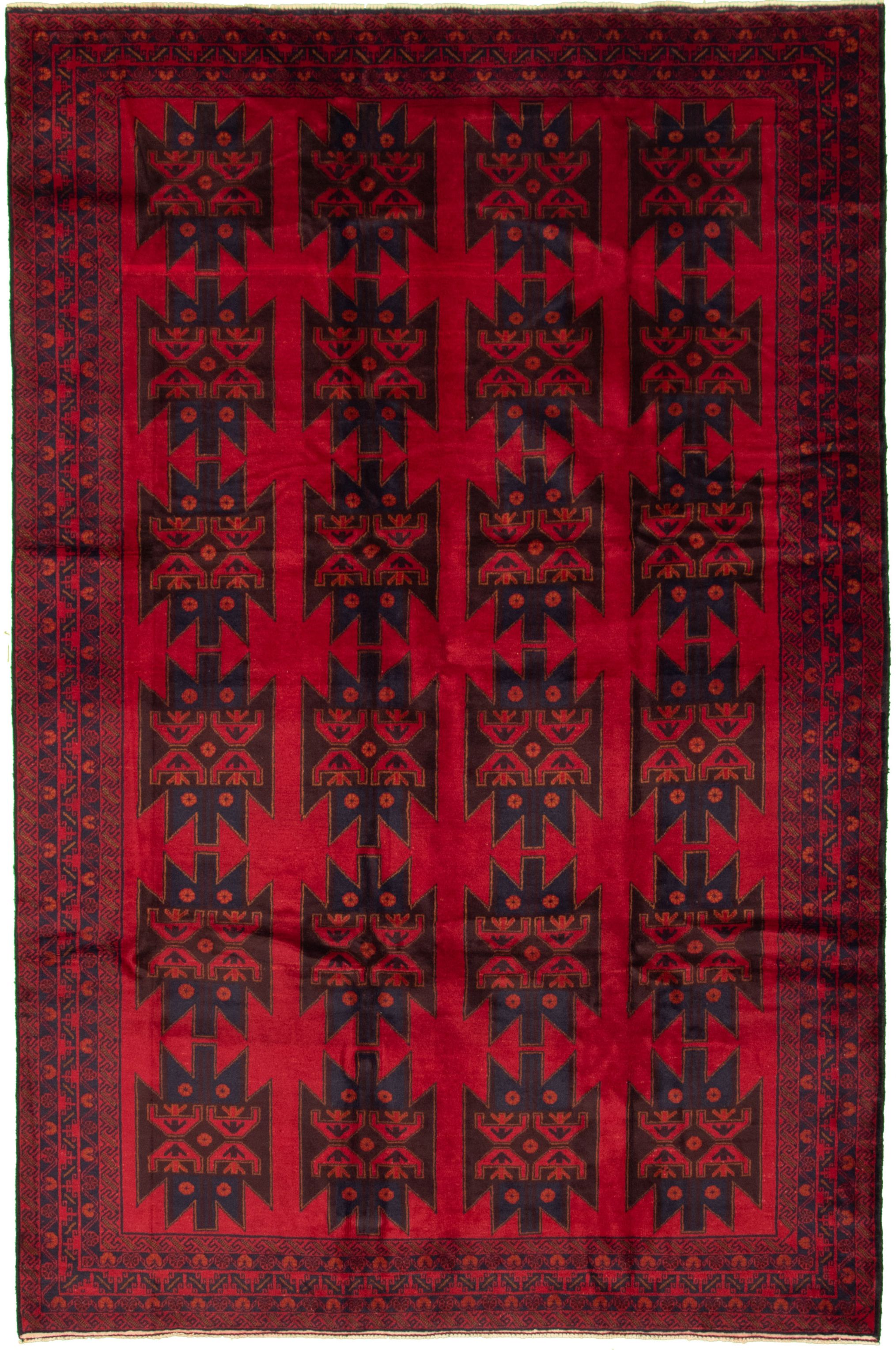 Hand-knotted Rizbaft Dark Red Wool Rug 6'8" x 10'10" Size: 6'8" x 10'10"  