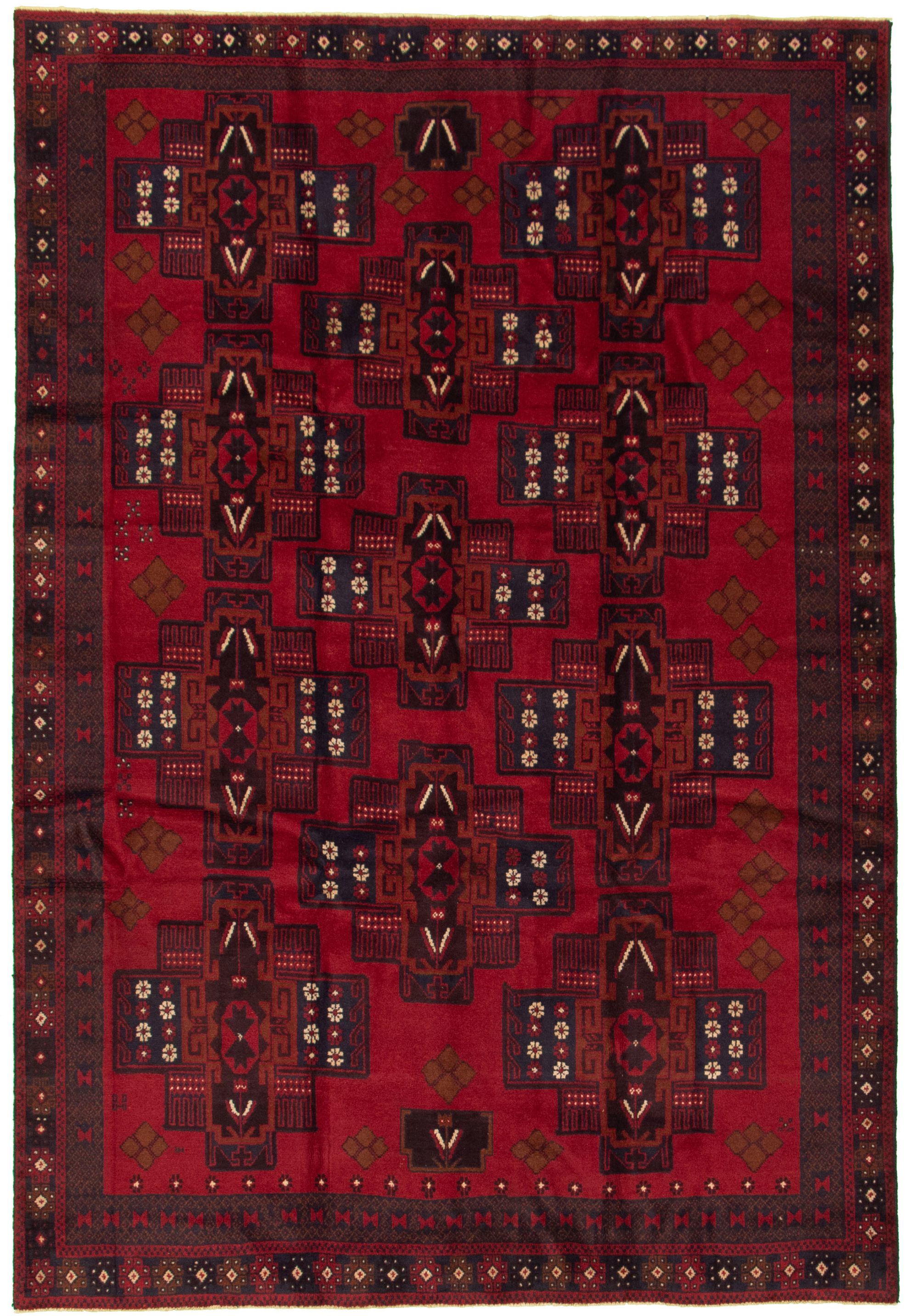 Hand-knotted Teimani Dark Red Wool Rug 6'6" x 9'6" Size: 6'6" x 9'6"  