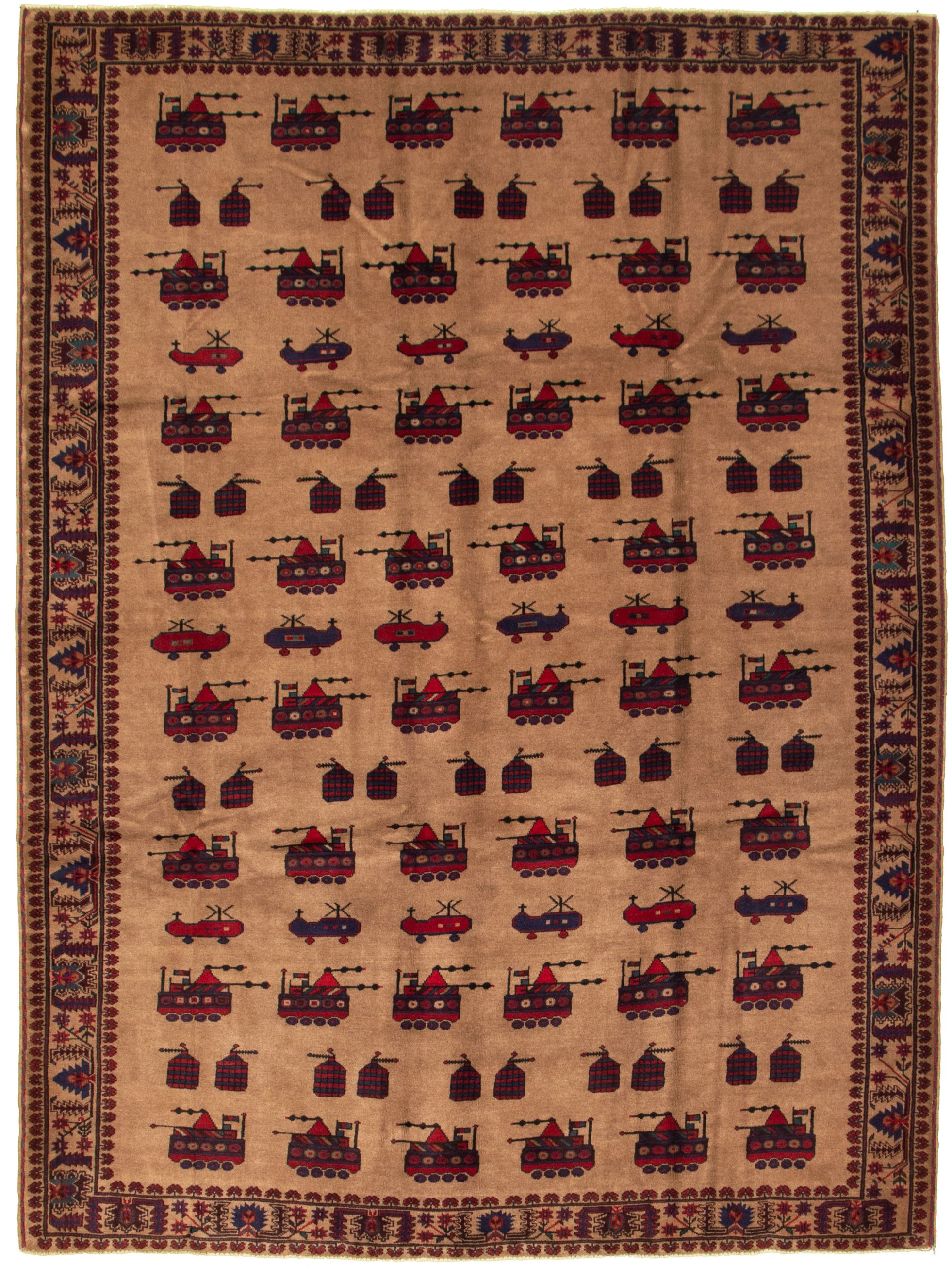 Hand-knotted Rare War Tan Wool Rug 6'11" x 9'5" Size: 6'11" x 9'5"  