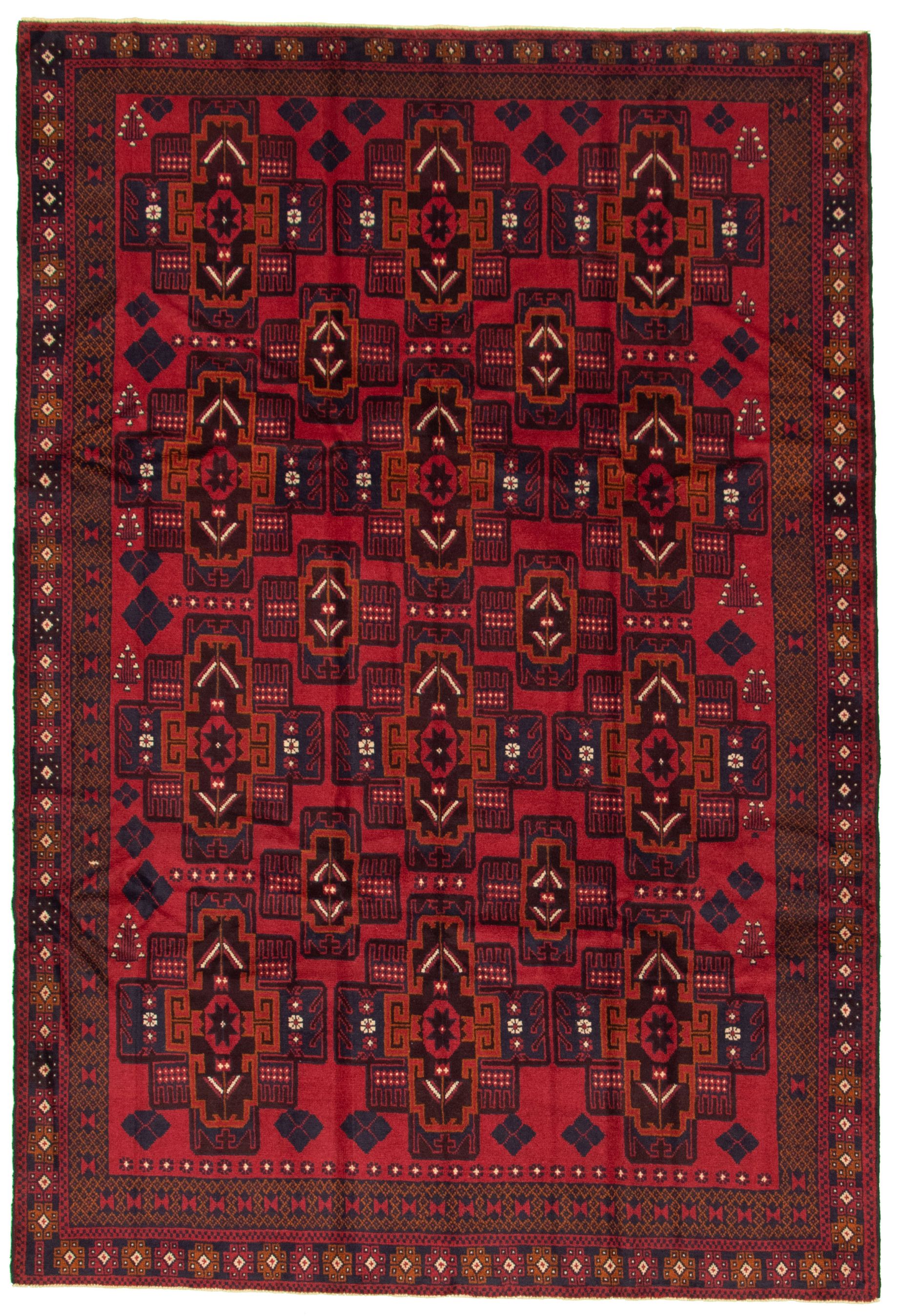 Hand-knotted Rizbaft Red Wool Rug 6'4" x 9'7"  Size: 6'4" x 9'7"  