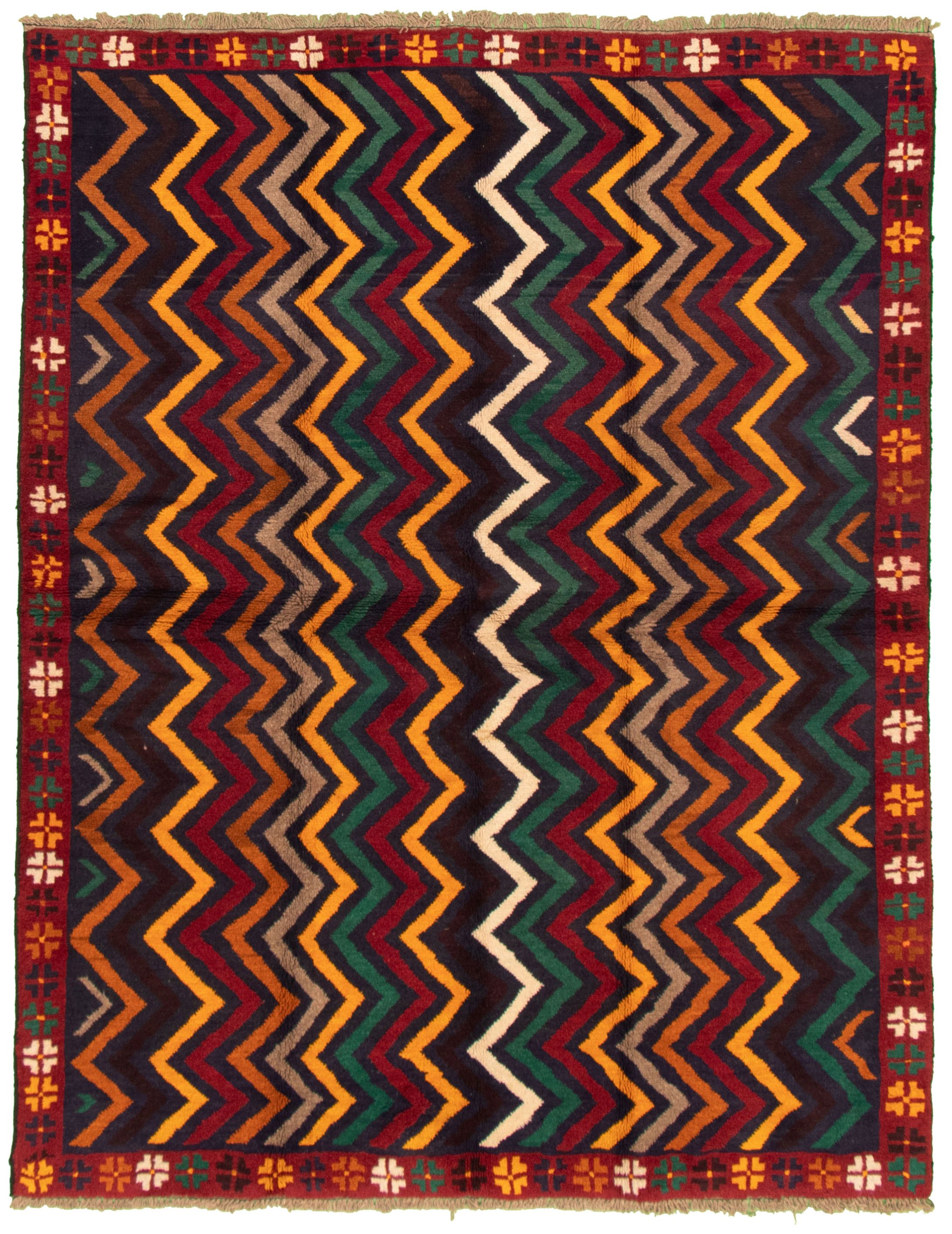 Hand-knotted Akhjah Dark Navy, Red Wool Rug 5'8" x 7'5" Size: 5'8" x 7'5"  