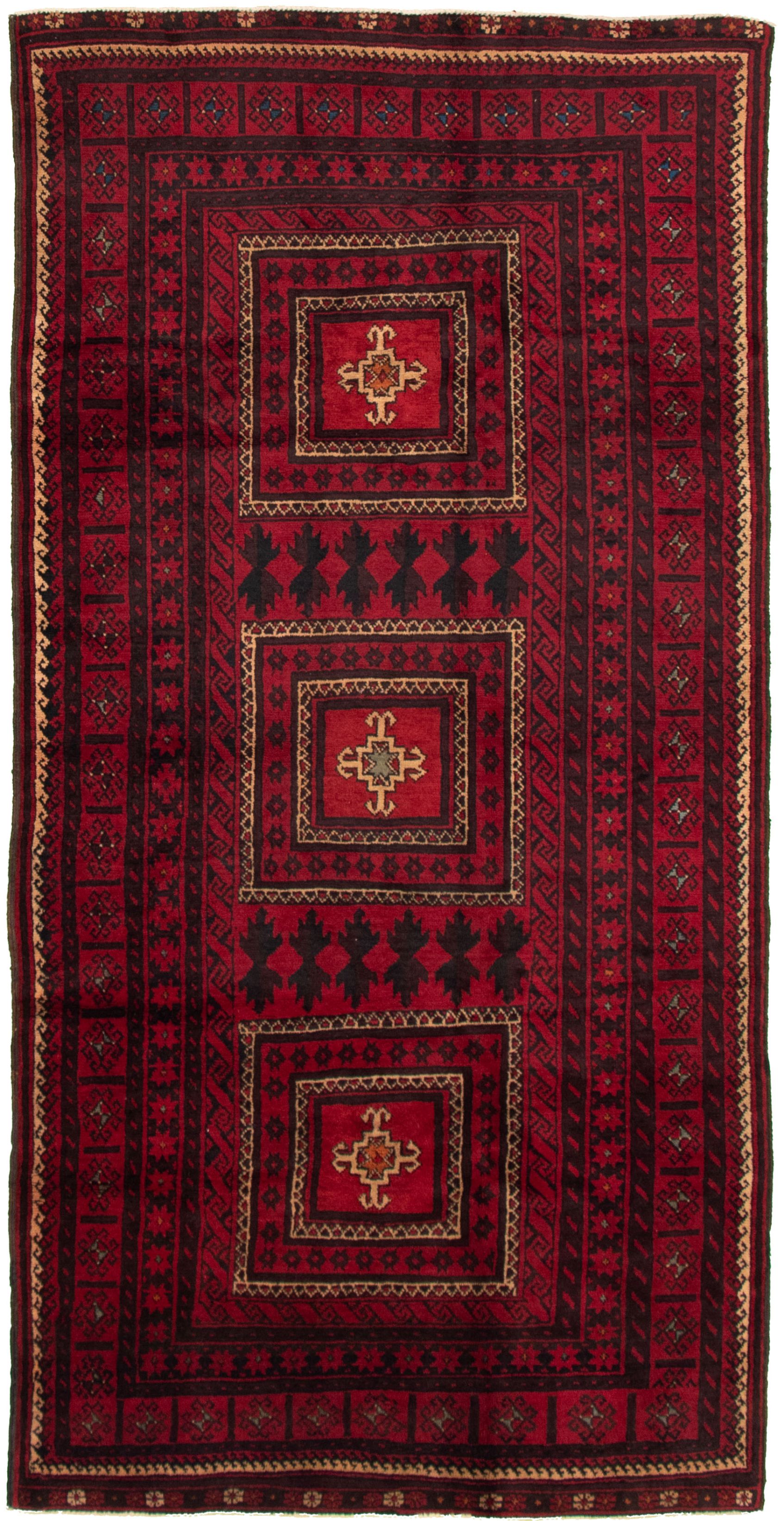 Hand-knotted Teimani Red Wool Rug 4'10" x 9'3" Size: 4'10" x 9'3"  