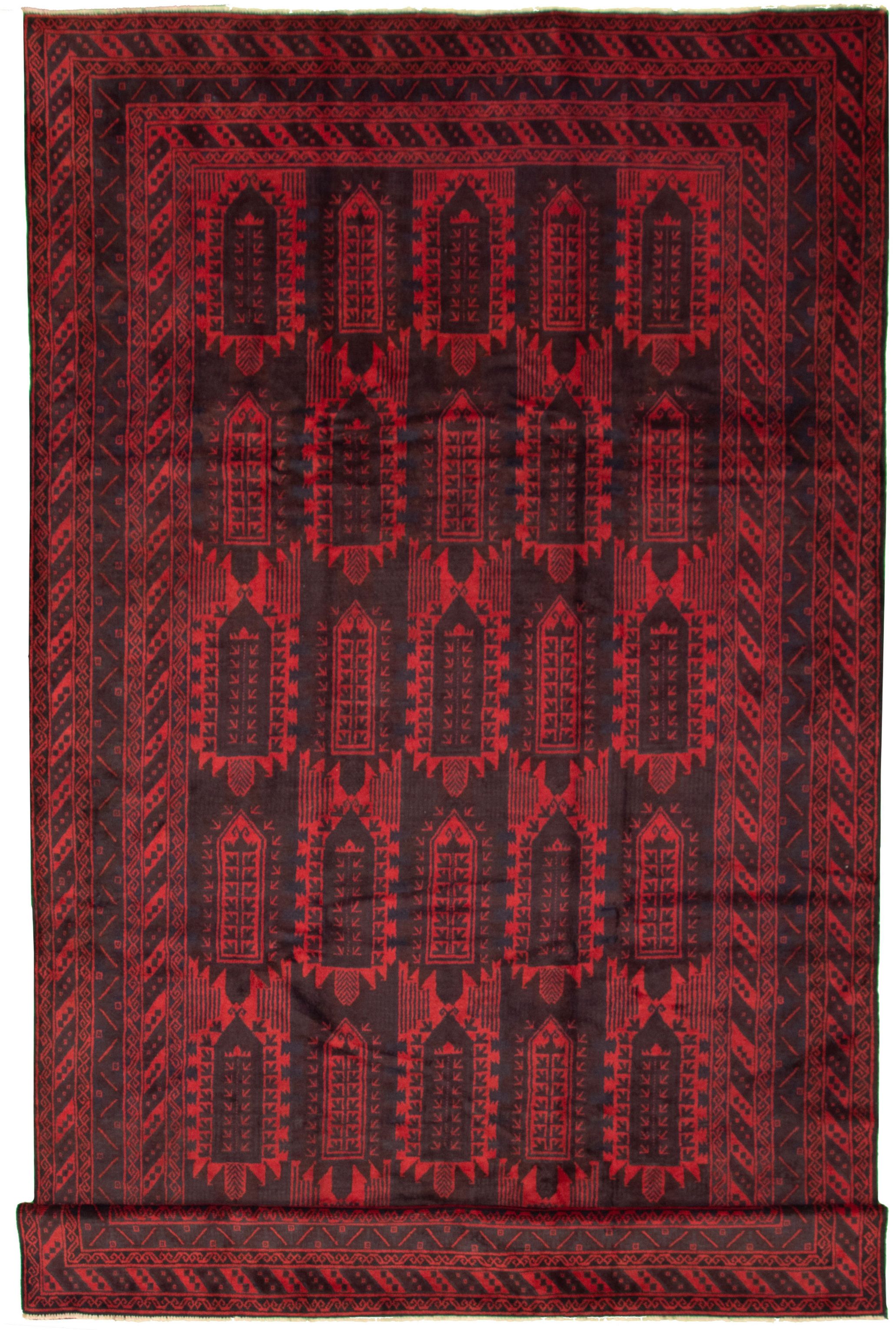 Hand-knotted Teimani Red Wool Rug 7'10" x 14'1" Size: 7'10" x 14'1"  