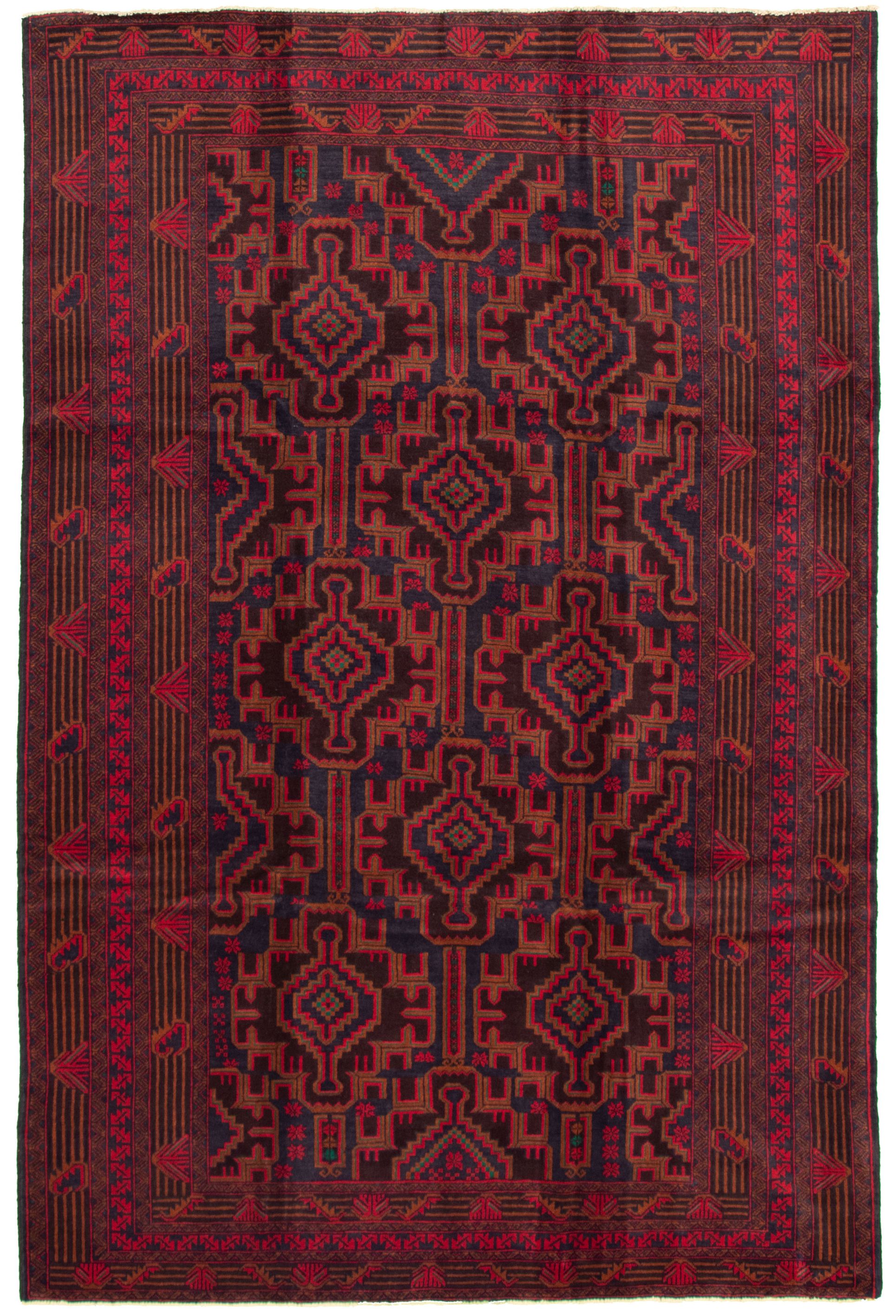 Hand-knotted Teimani Red Wool Rug 6'7" x 9'10" Size: 6'7" x 9'10"  