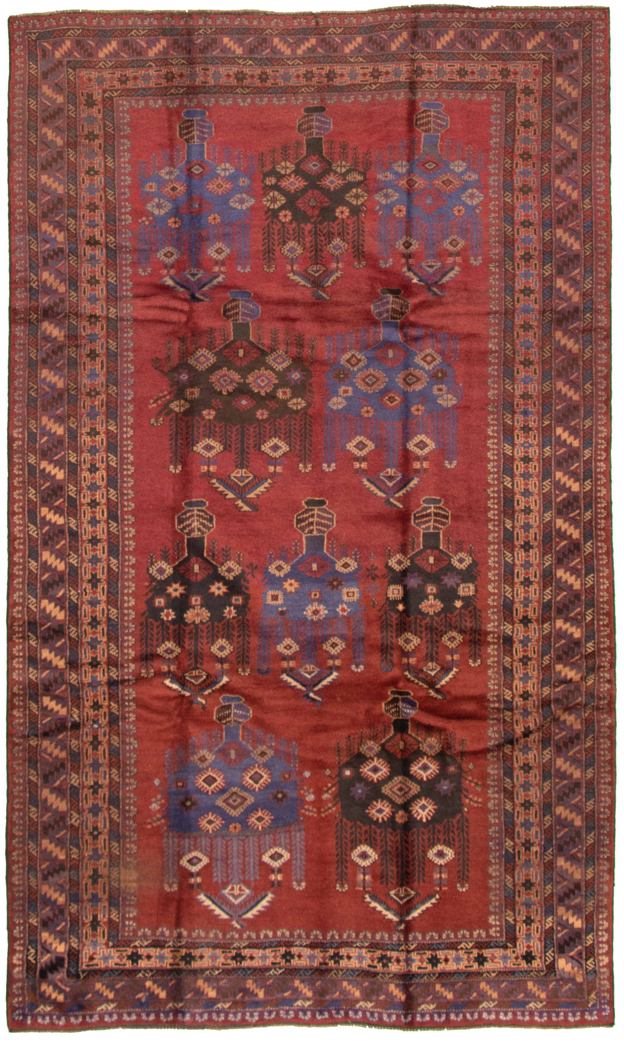 Hand-knotted Rizbaft Dark Red Wool Rug 5'6" x 9'6" Size: 5'6" x 9'6"  
