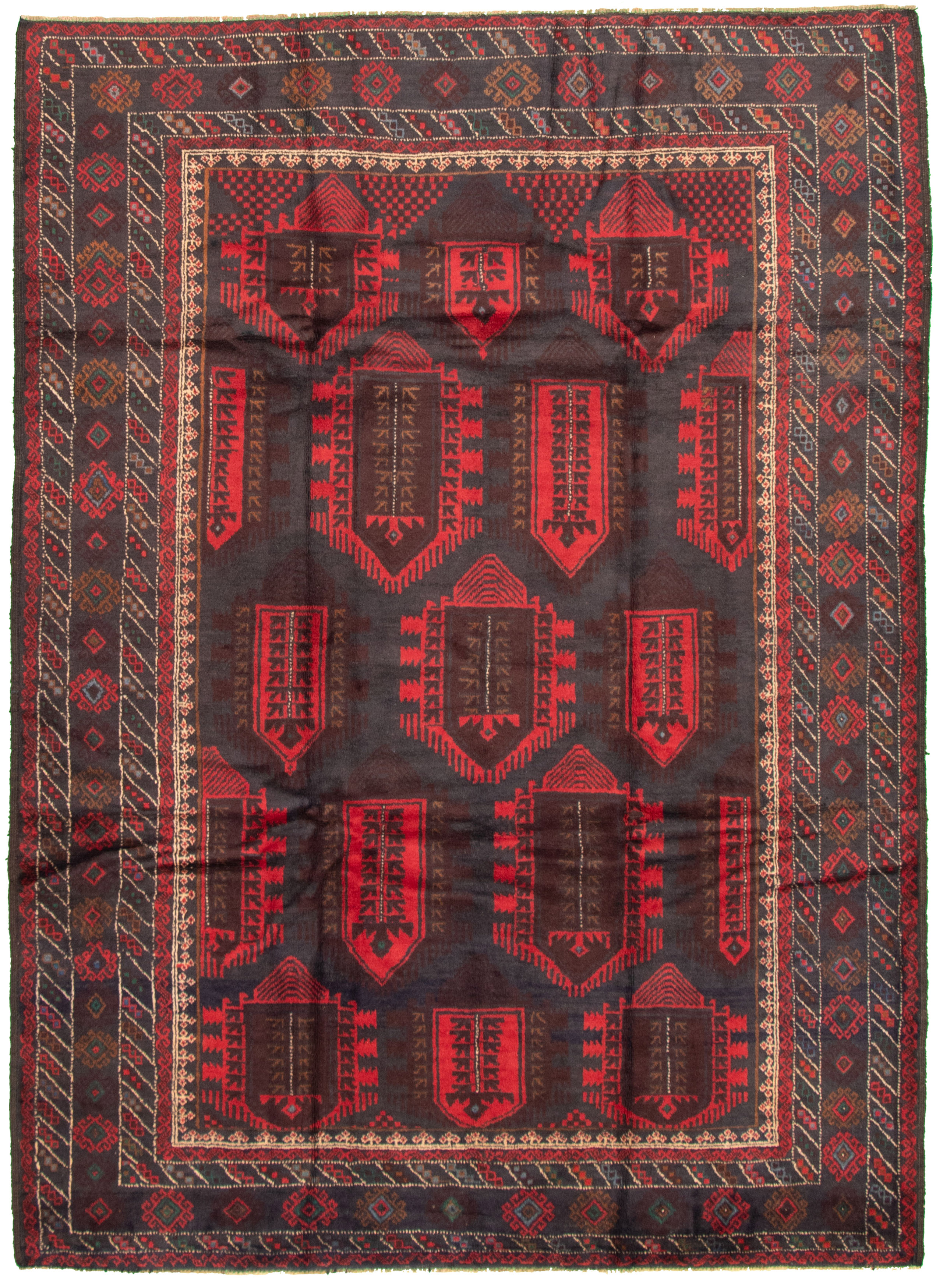Hand-knotted Teimani Red Wool Rug 6'3" x 8'10" Size: 6'3" x 8'10"  