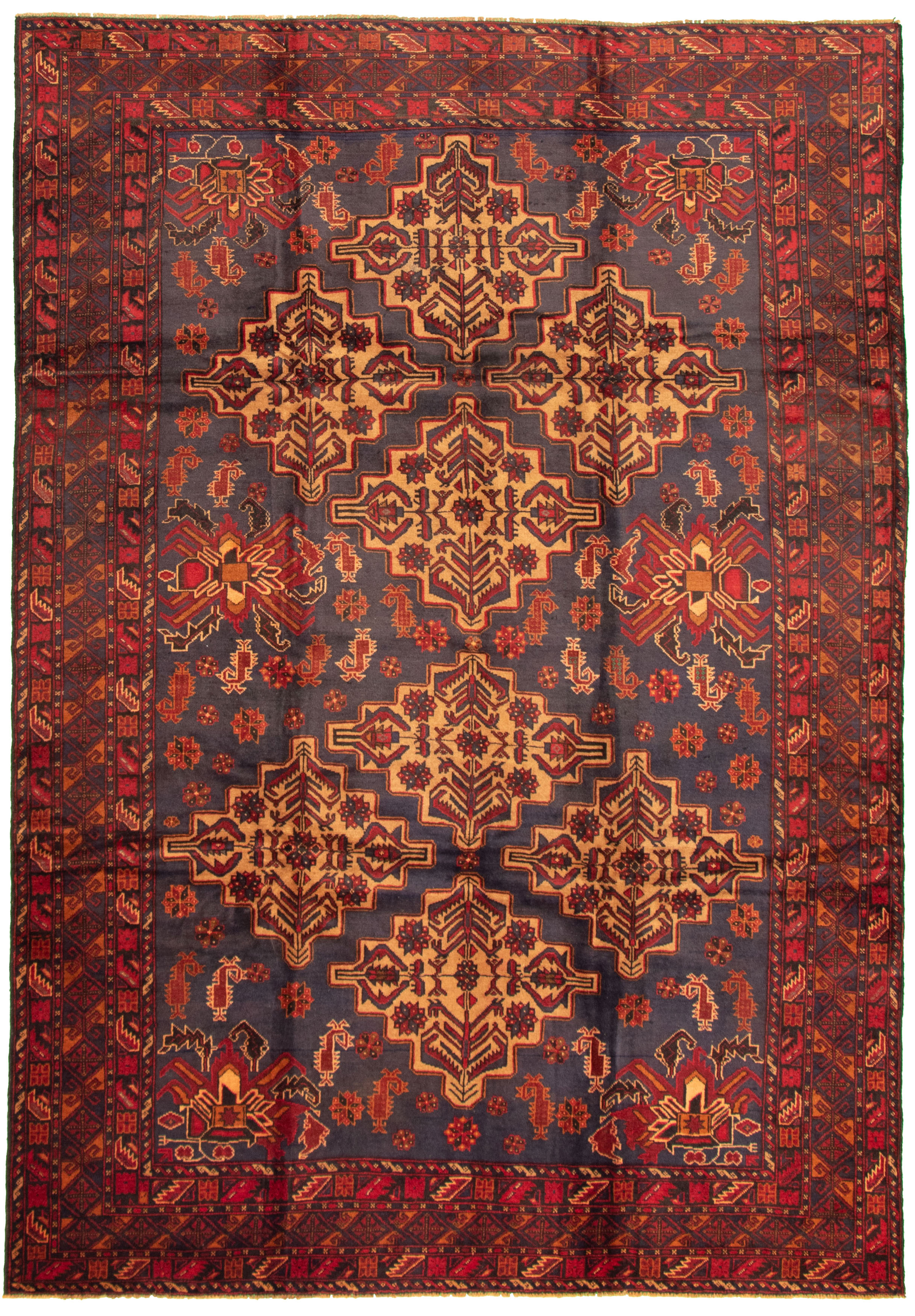 Hand-knotted Teimani Dark Navy, Dark Red Wool Rug 6'6" x 9'5" Size: 6'6" x 9'5"  