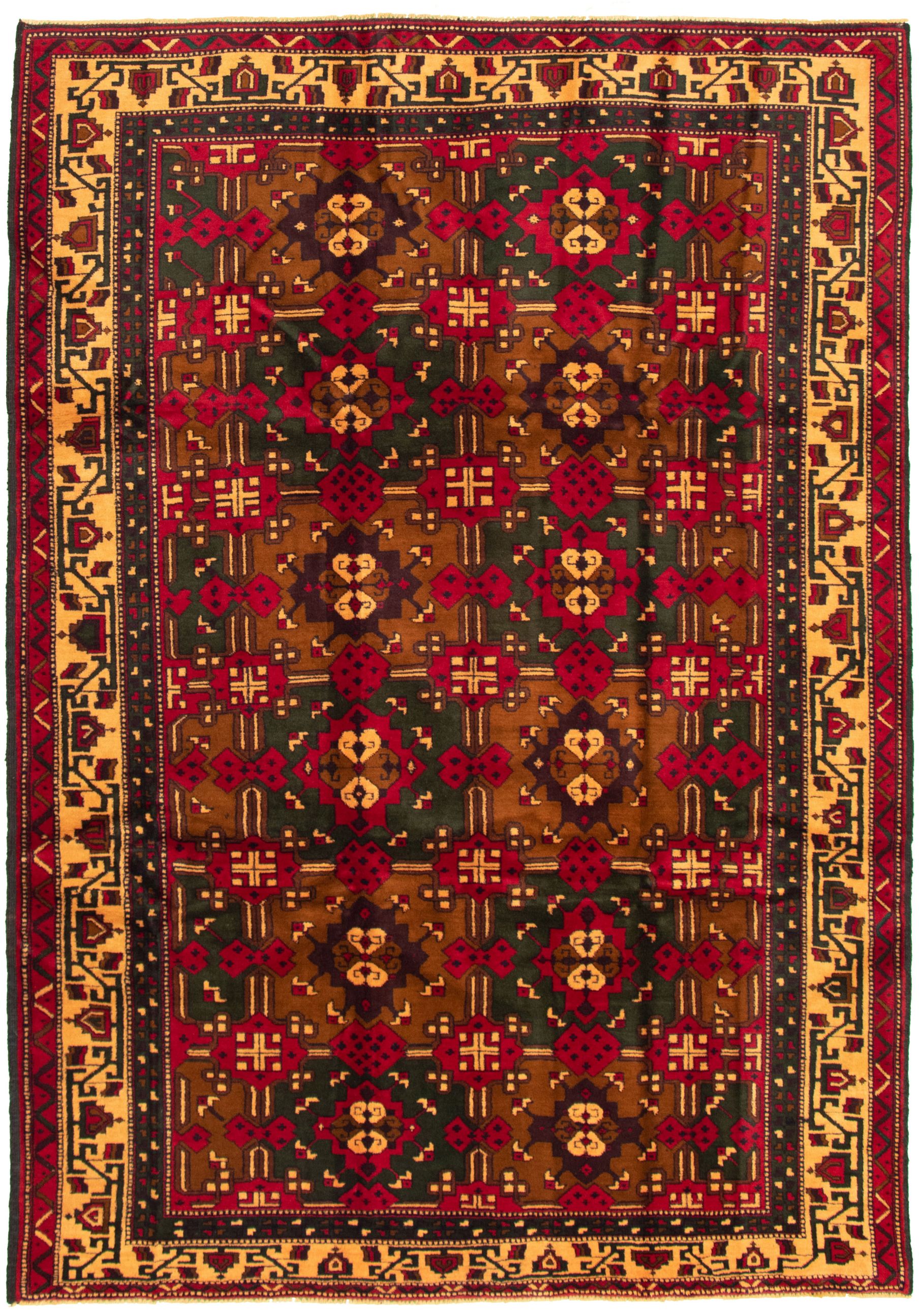 Hand-knotted Rizbaft Red Wool Rug 6'7" x 9'6" Size: 6'7" x 9'6"  