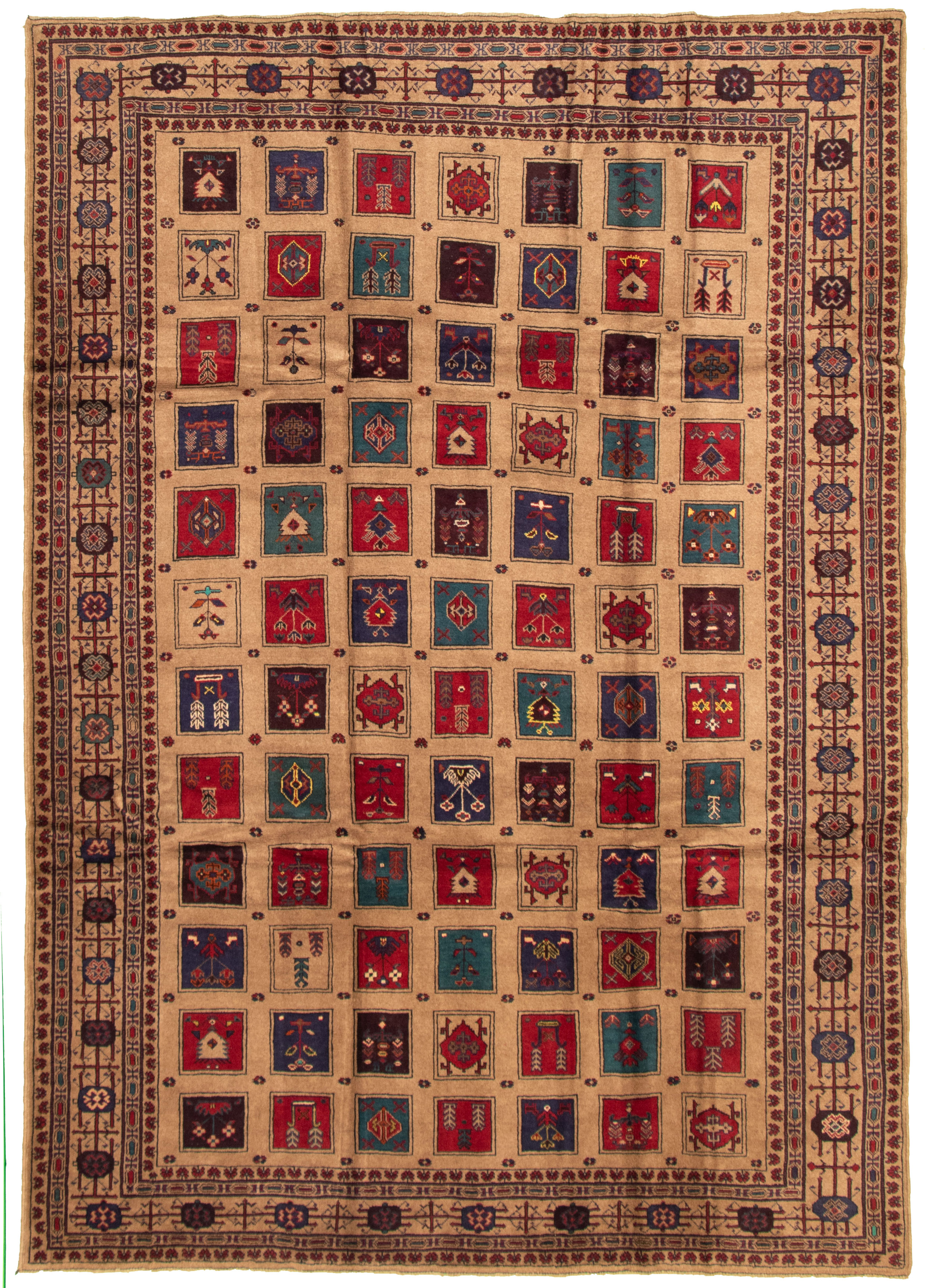 Hand-knotted Rizbaft Tan Wool Rug 6'7" x 9'3"  Size: 6'7" x 9'3"  