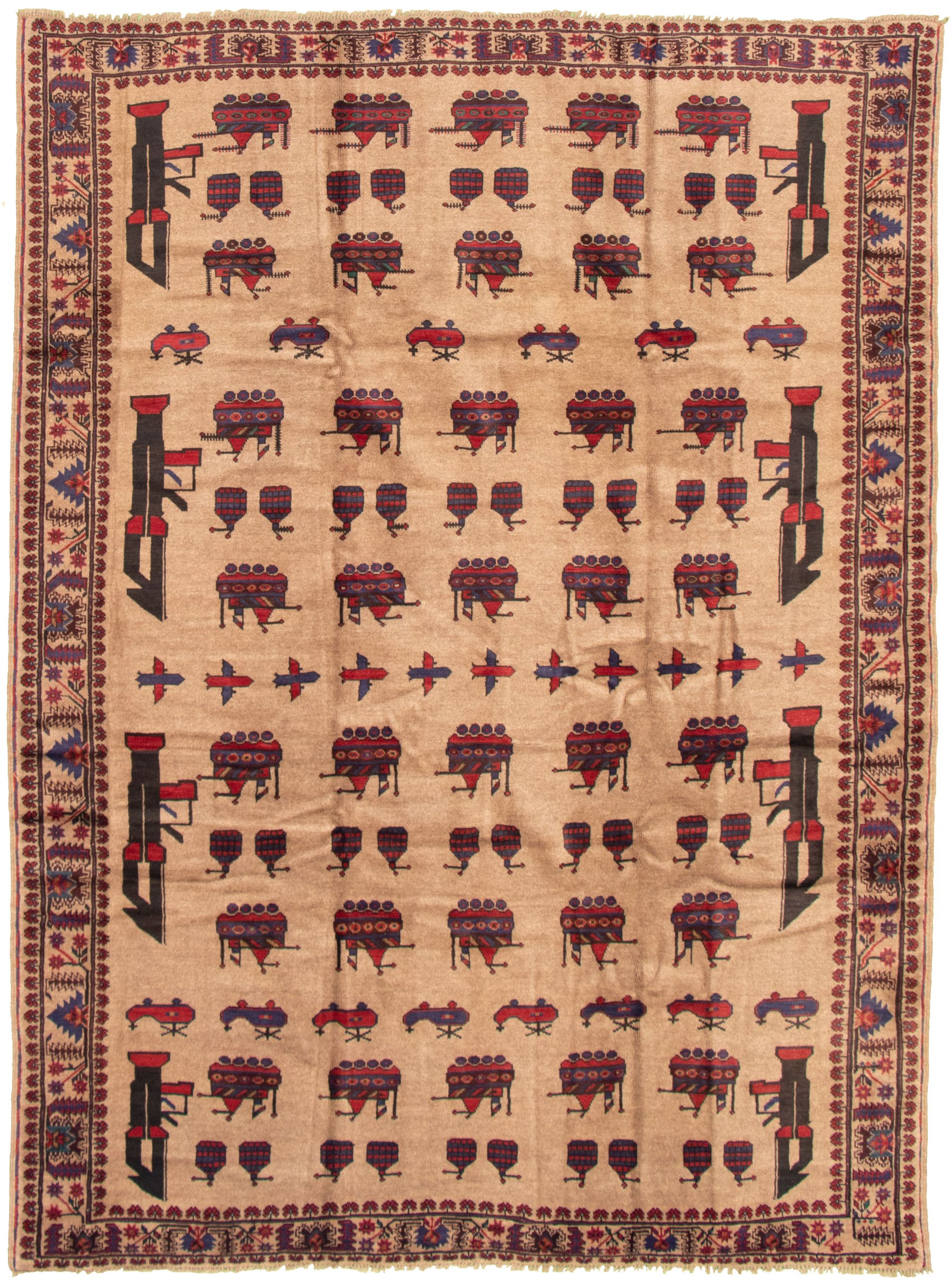 Hand-knotted Rare War Tan Wool Rug 6'7" x 9'2" Size: 6'7" x 9'2"  