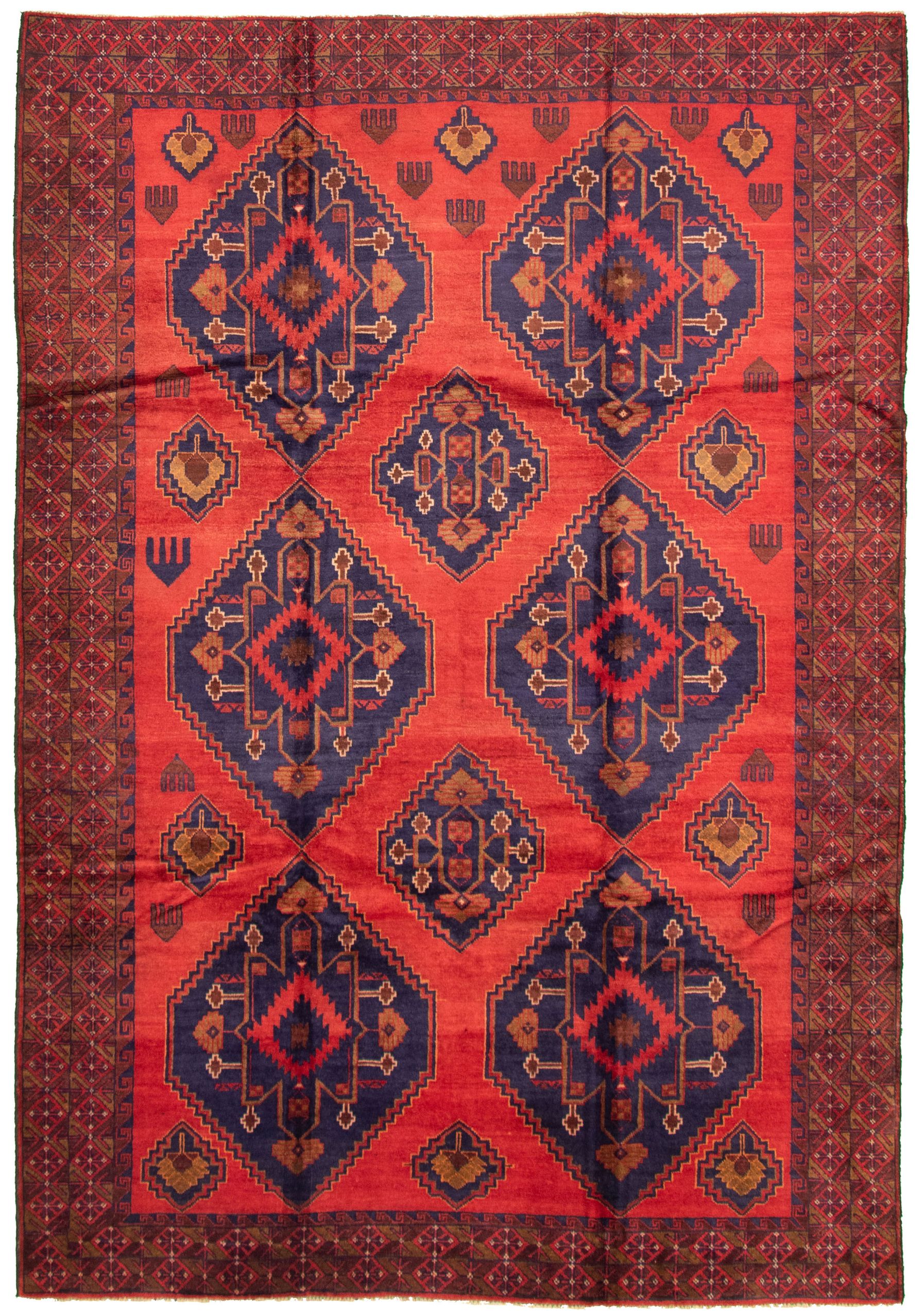 Hand-knotted Teimani Red Wool Rug 6'7" x 9'5" Size: 6'7" x 9'5"  