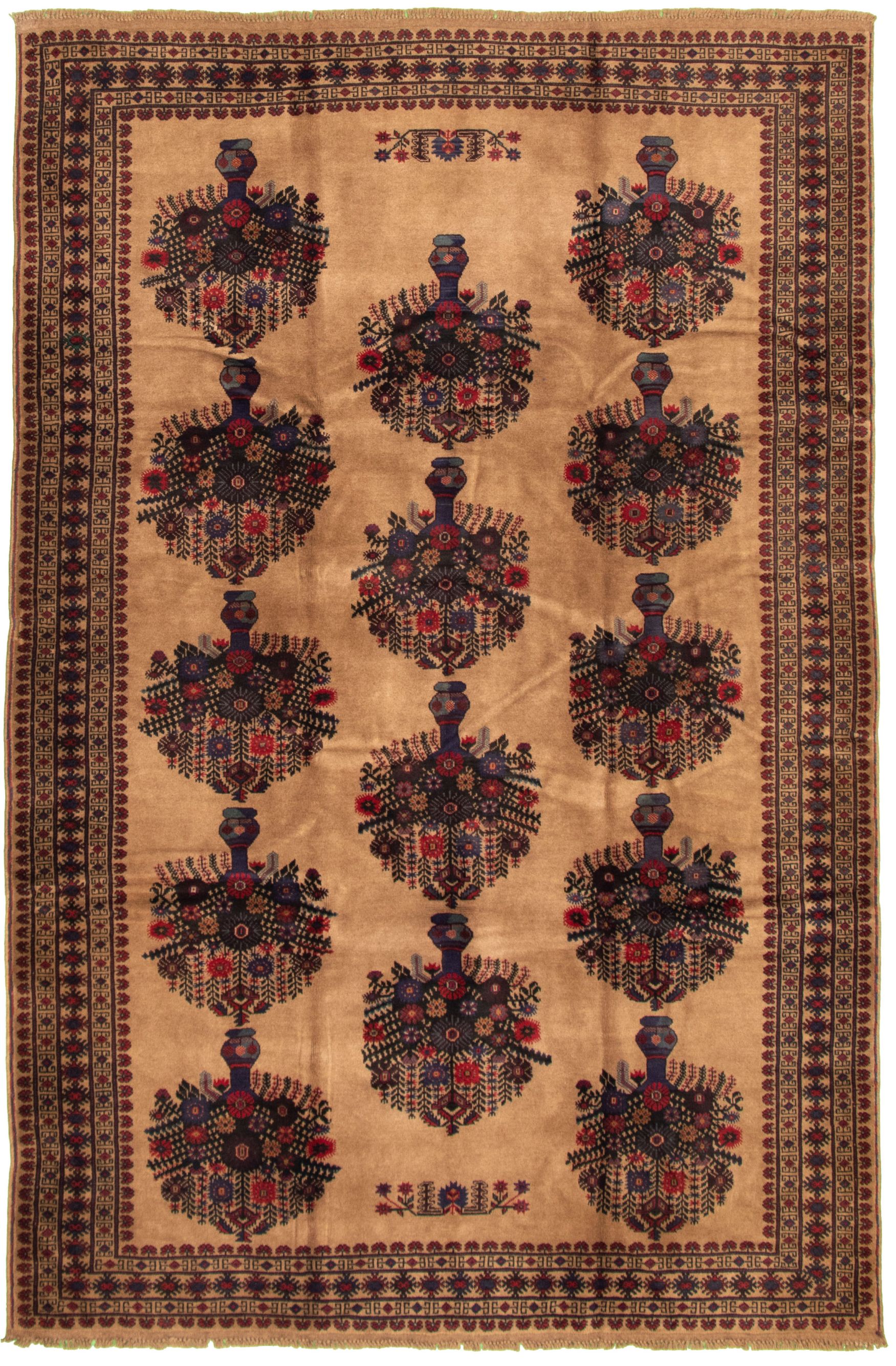 Hand-knotted Rizbaft Tan Wool Rug 6'5" x 9'8" Size: 6'5" x 9'8"  