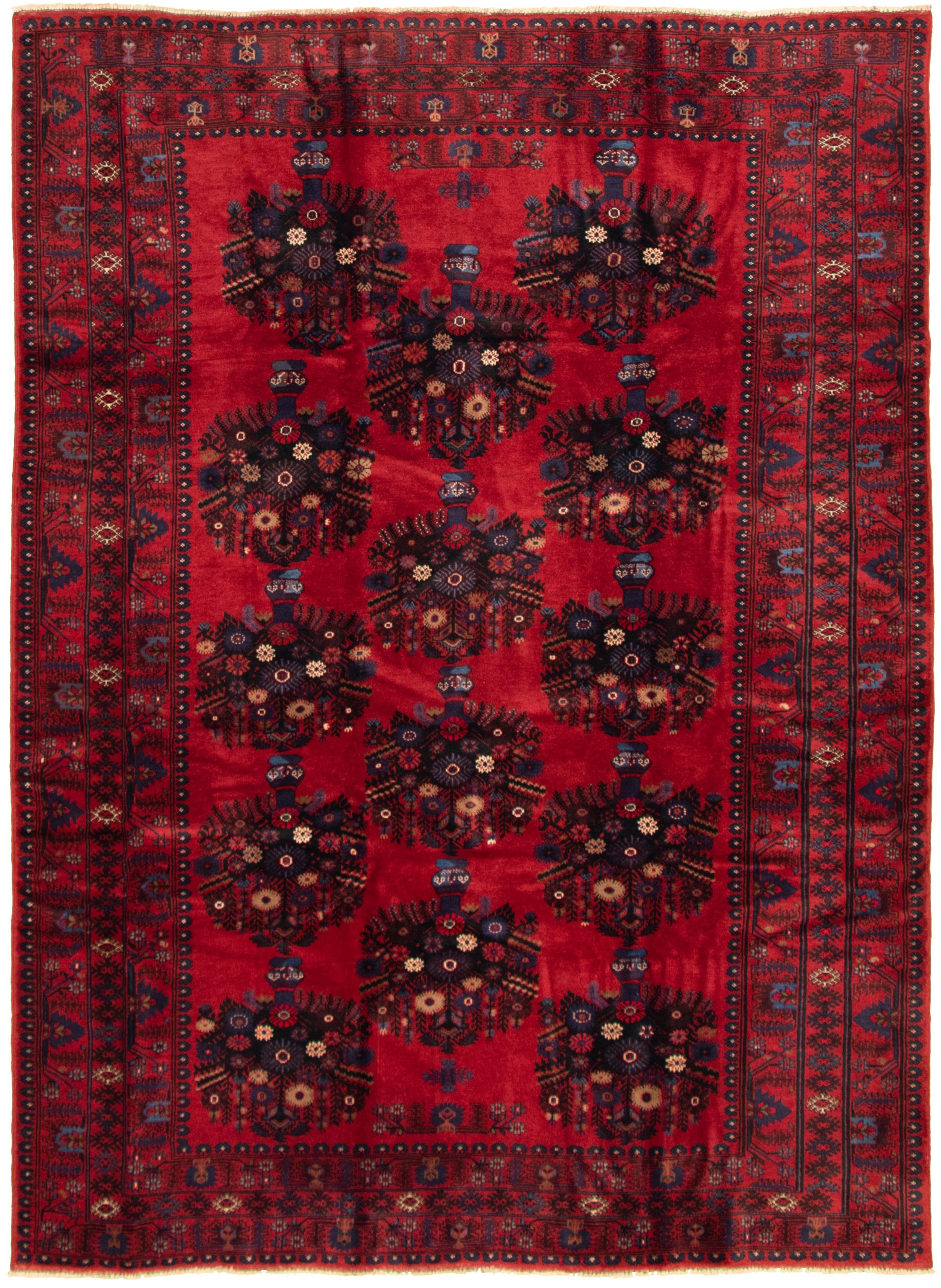 Hand-knotted Rizbaft Red Wool Rug 6'11" x 9'7"  Size: 6'11" x 9'7"  