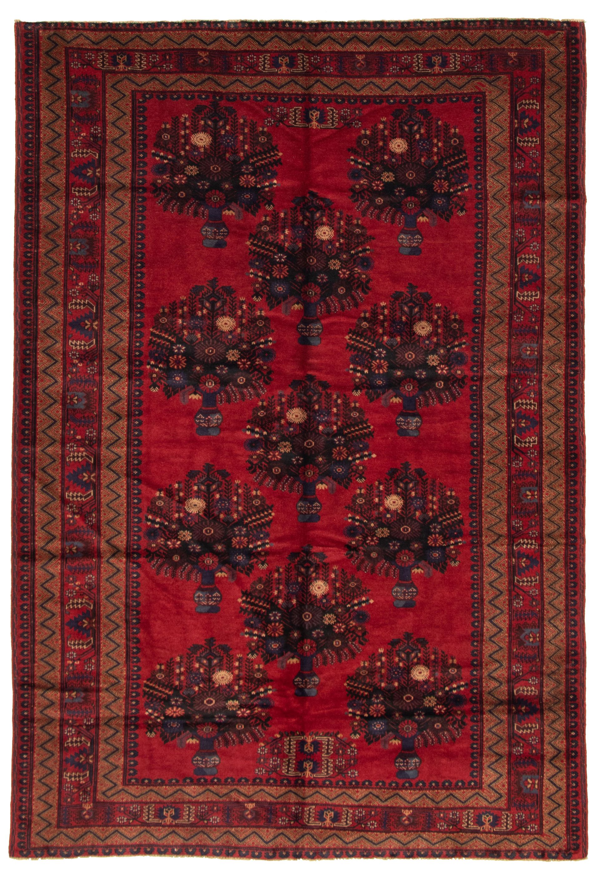 Hand-knotted Rizbaft Red Wool Rug 6'2" x 9'2" Size: 6'2" x 9'2"  
