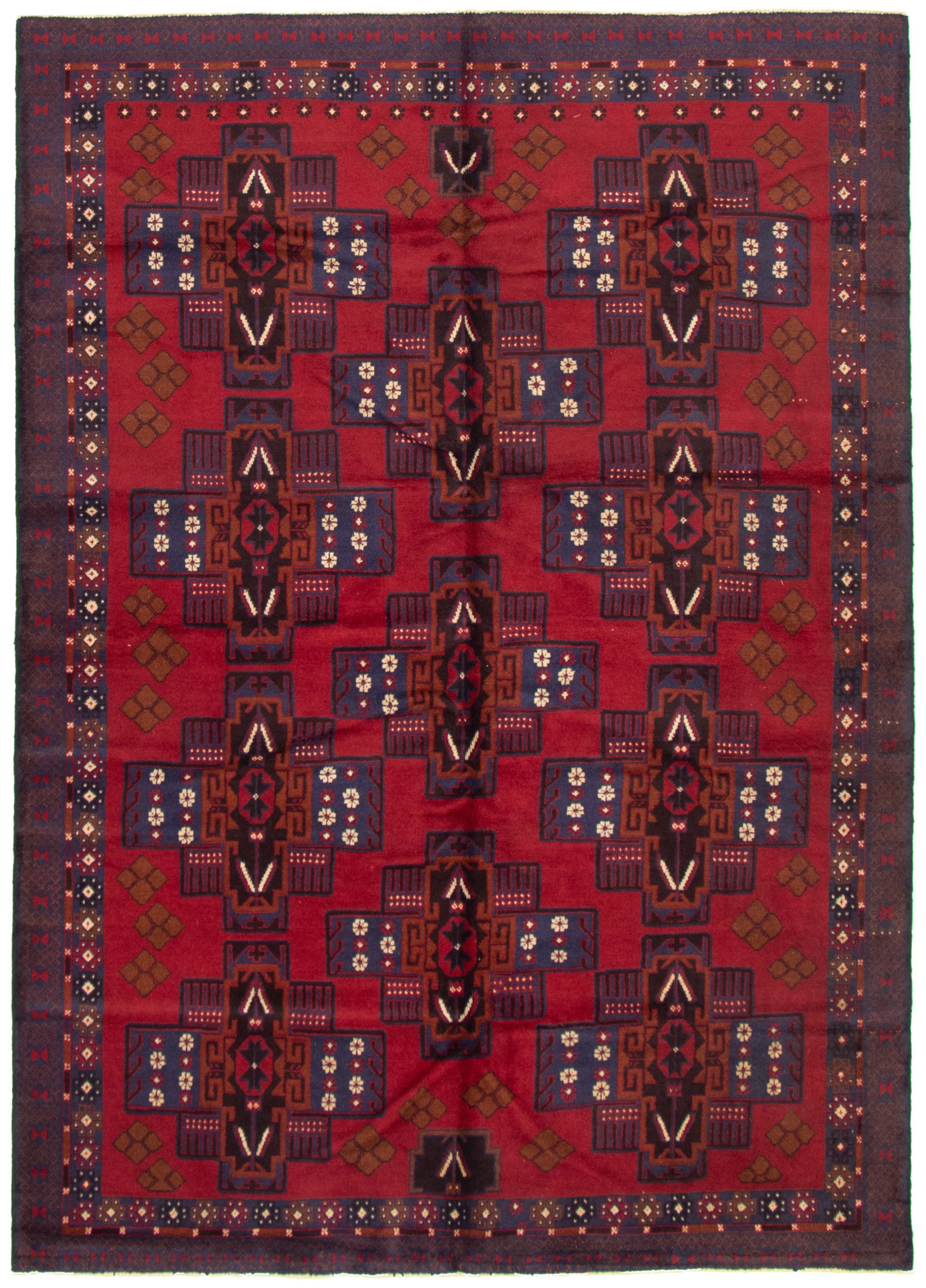 Hand-knotted Teimani Red Wool Rug 6'7" x 9'2"  Size: 6'7" x 9'2"  