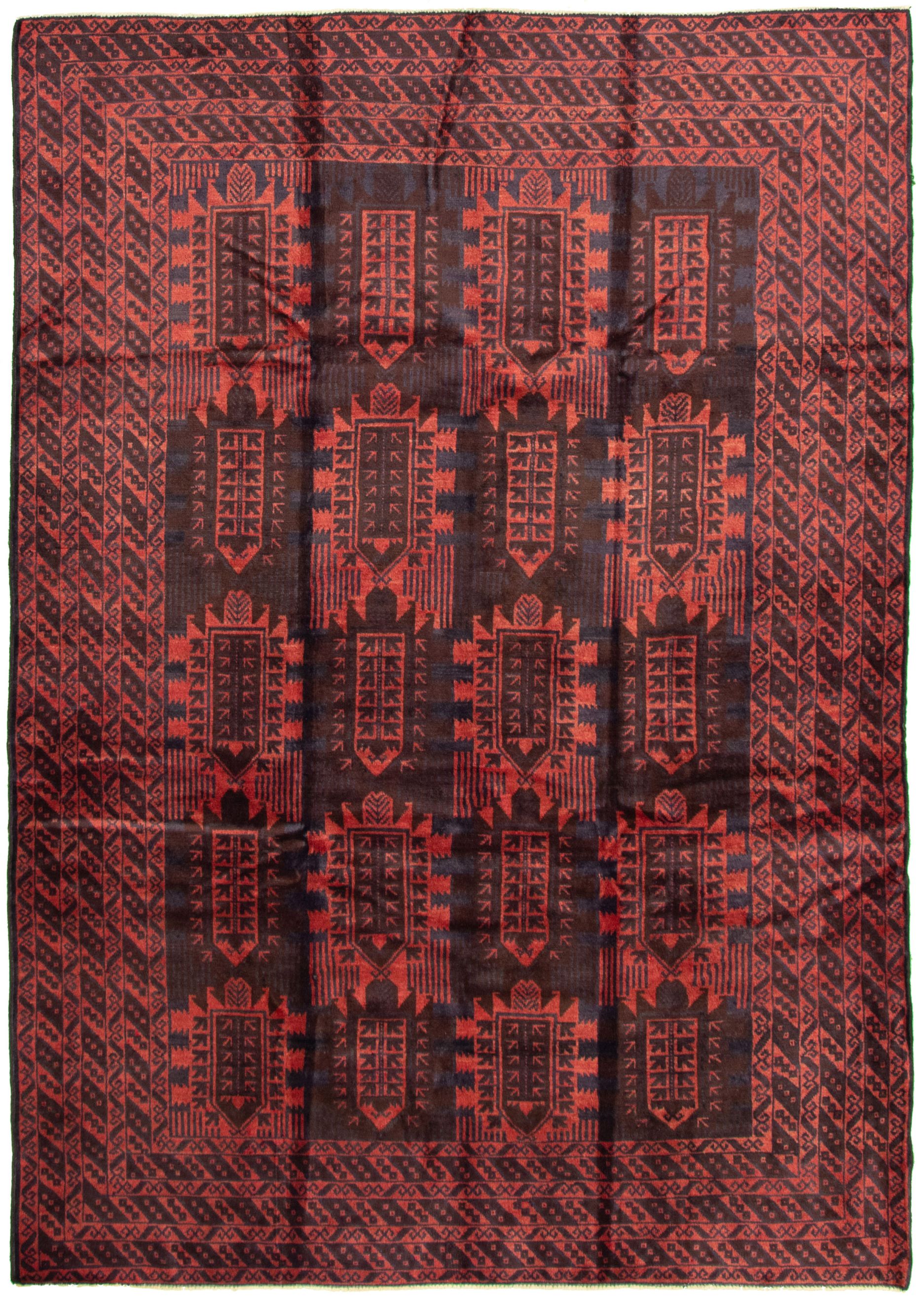 Hand-knotted Teimani Red Wool Rug 6'7" x 9'3" Size: 6'7" x 9'3"  