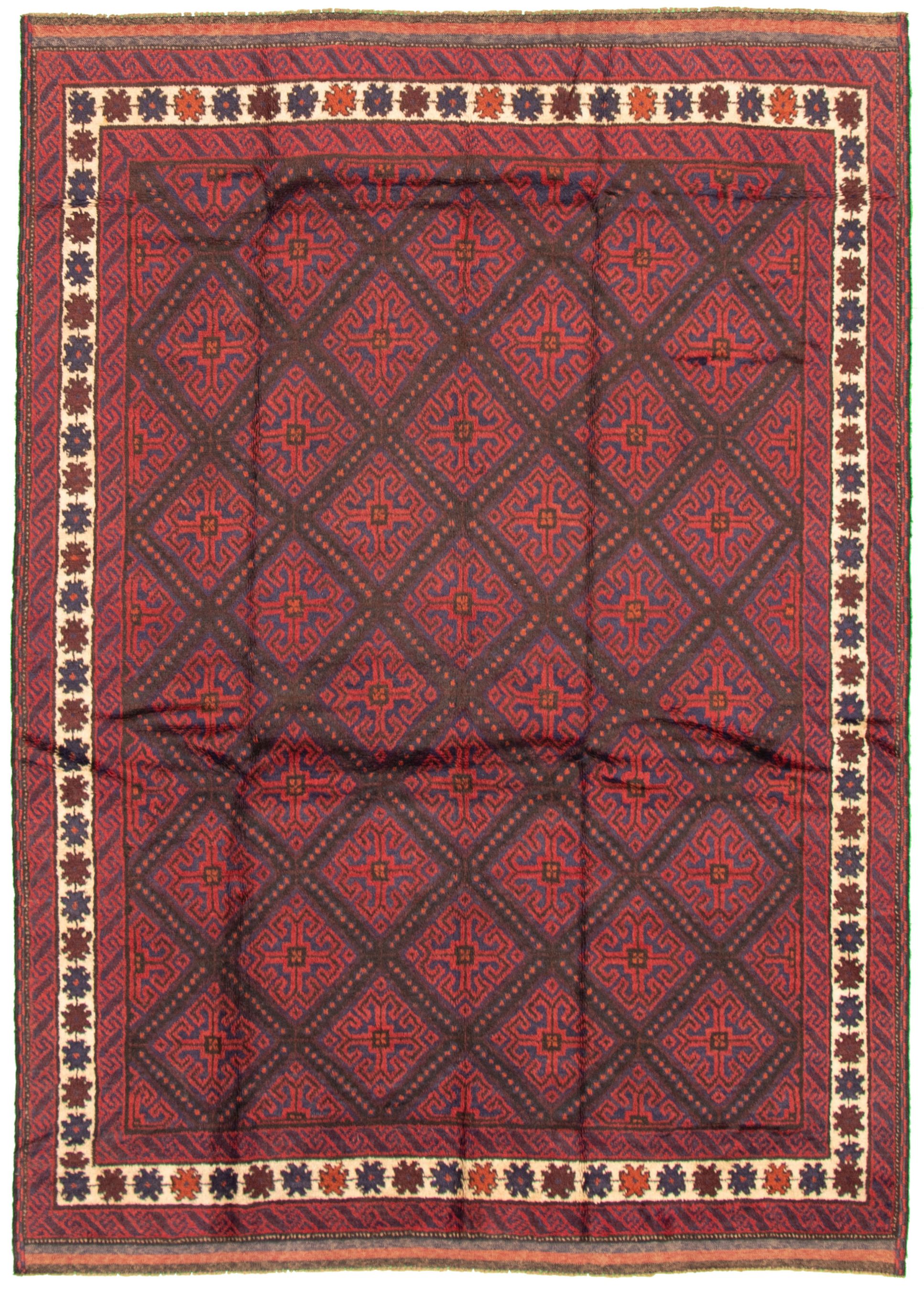 Hand-knotted Akhjah Red Wool Rug 6'2" x 7'9" Size: 6'2" x 7'9"  