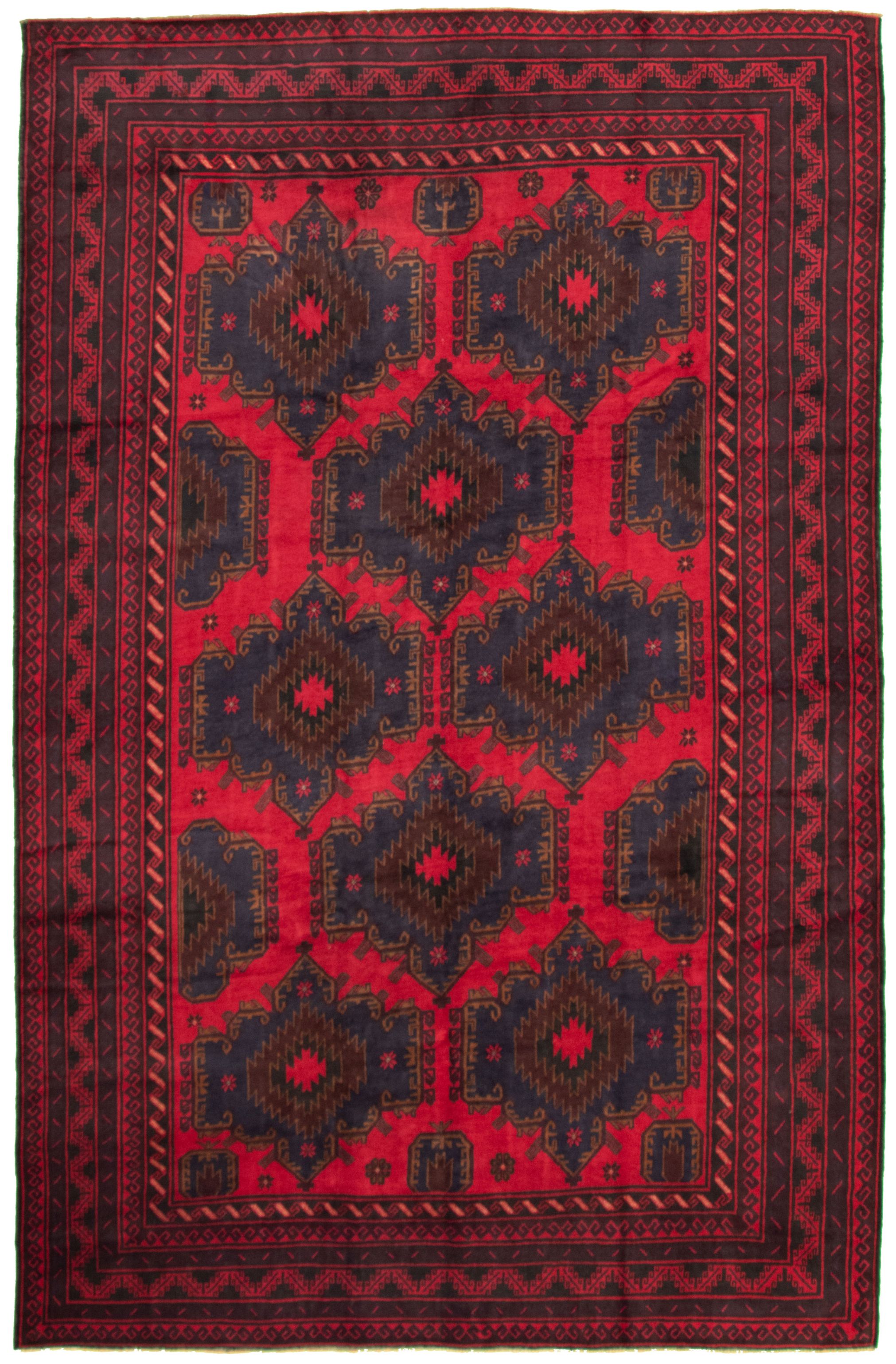Hand-knotted Teimani Red Wool Rug 6'10" x 10'6" Size: 6'10" x 10'6"  