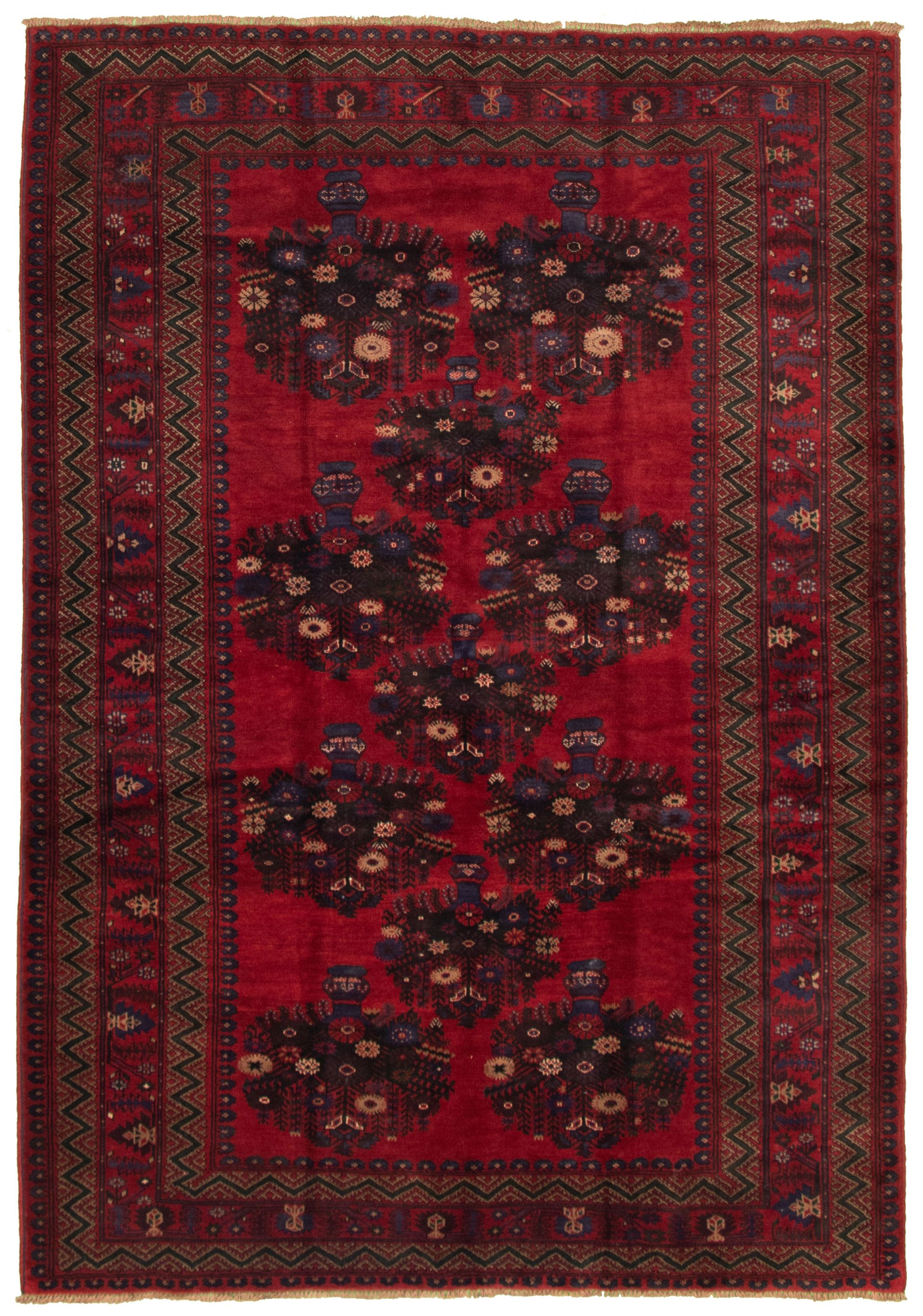 Hand-knotted Rizbaft Red Wool Rug 6'4" x 9'0" Size: 6'4" x 9'0"  
