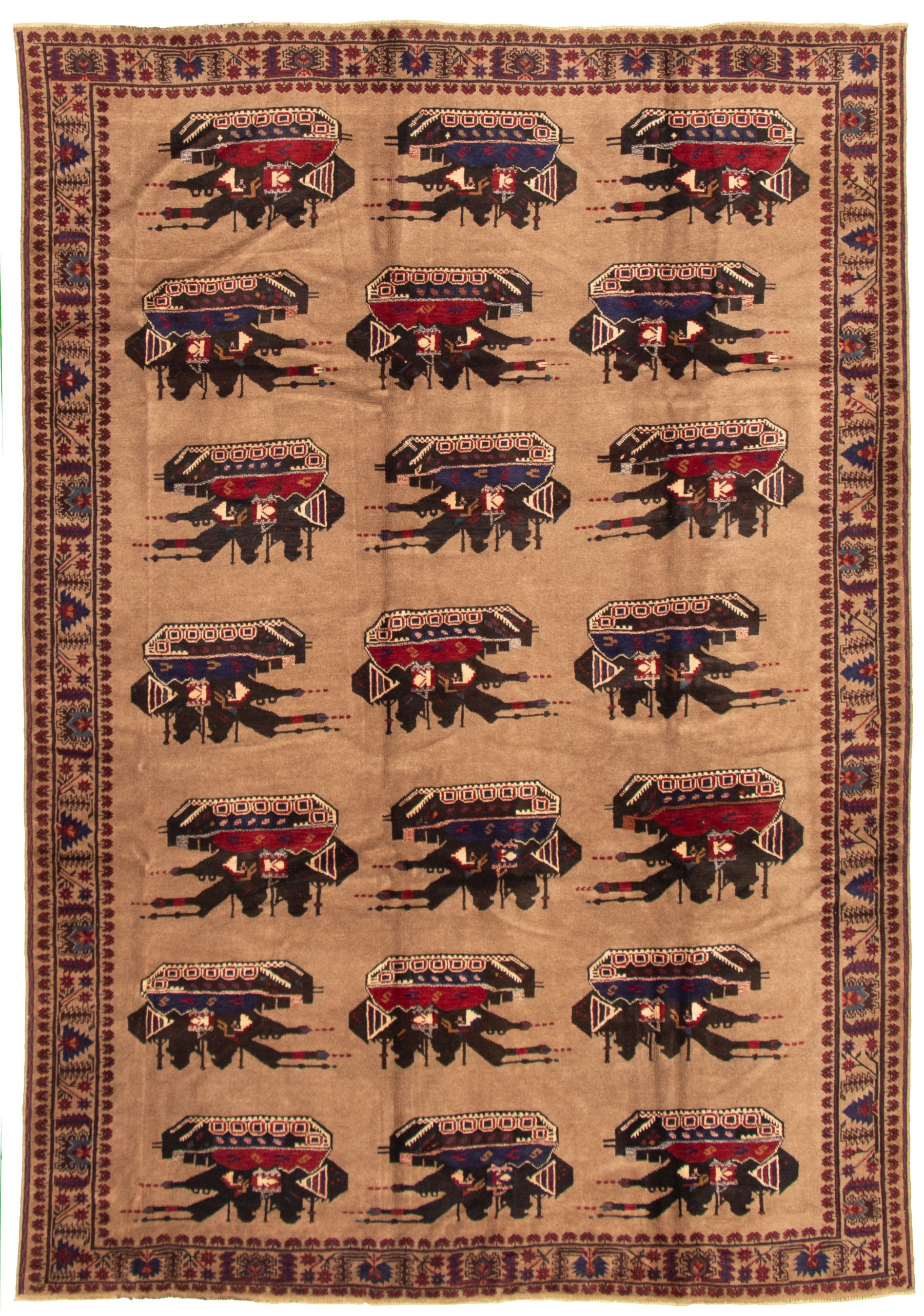 Hand-knotted Rare War Tan Wool Rug 6'10" x 9'9" Size: 6'10" x 9'9"  