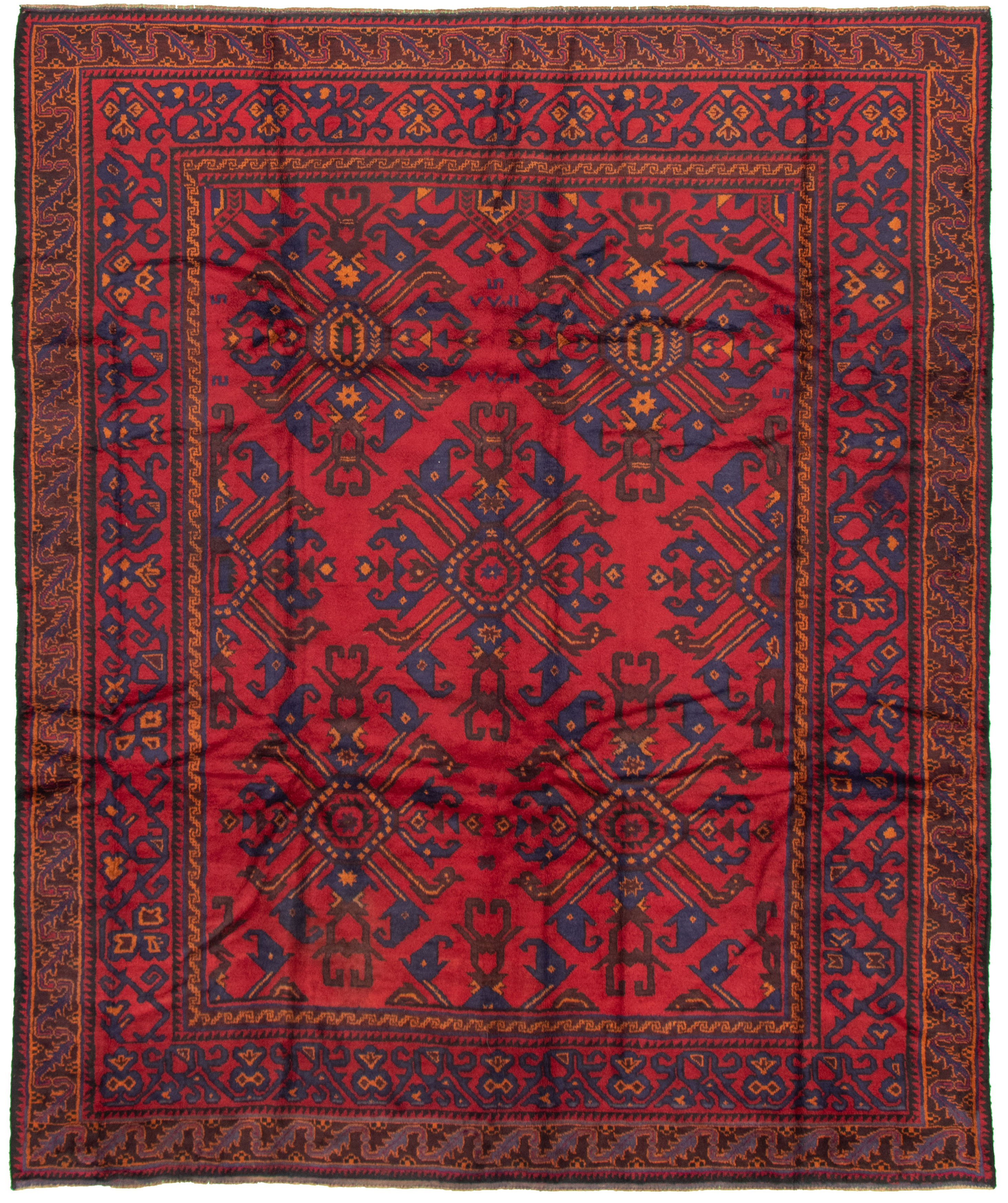 Hand-knotted Teimani Red Wool Rug 8'0" x 9'6" Size: 8'0" x 9'6"  